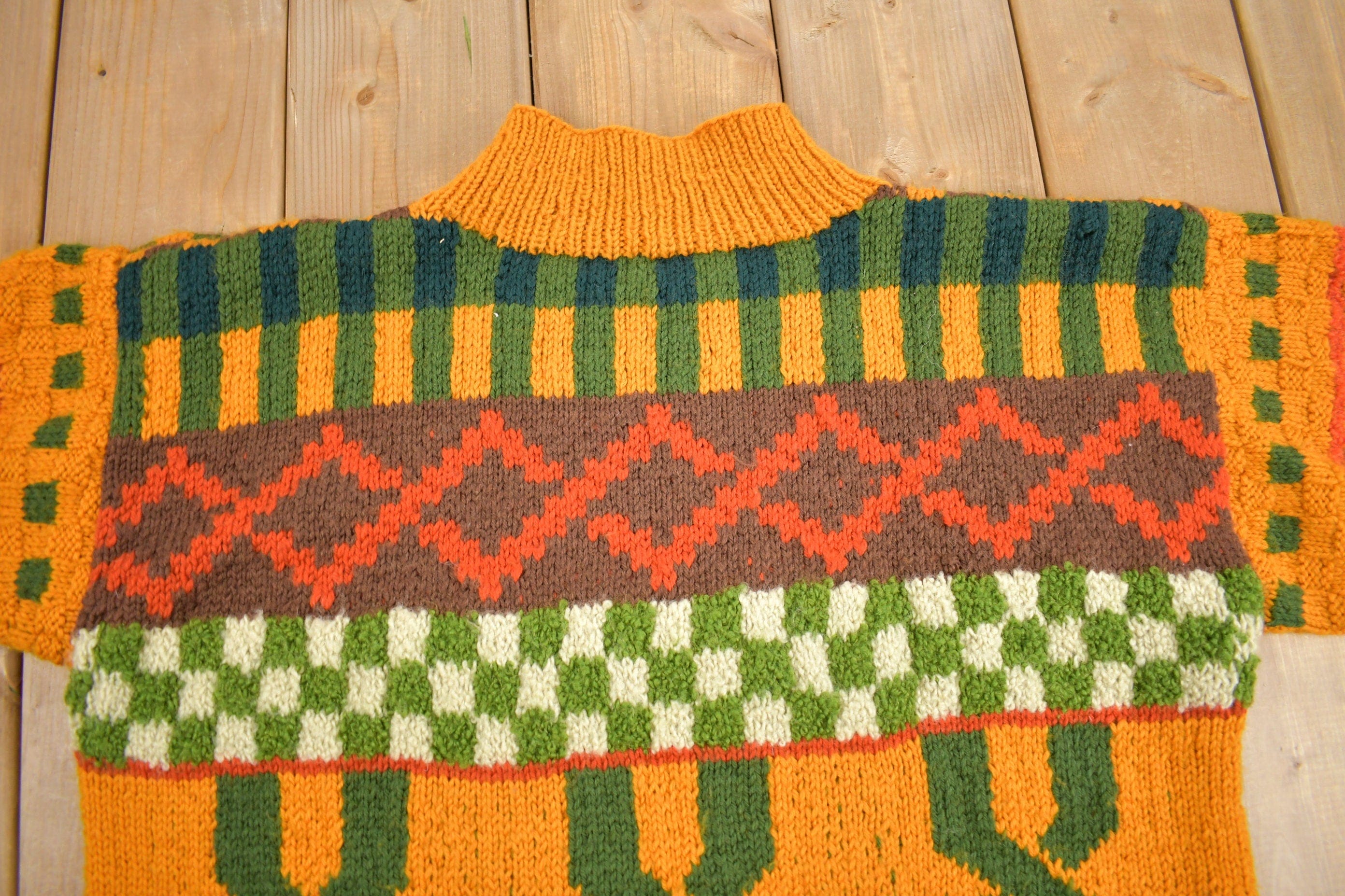Vintage 1960s Southwestern Knit Turtleneck Sweater Men's Medium - Image 3