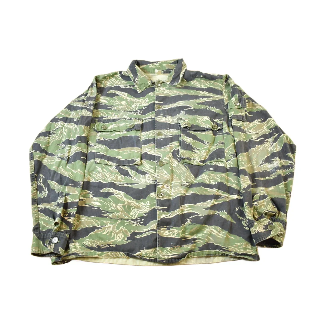 Vintage 1960s Tigercamo Stripe Military Camouflage Button Up Jacket Men's Large