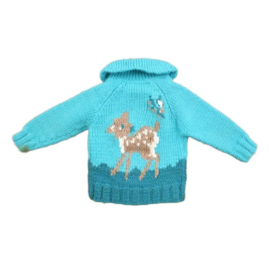 Vintage 1960s Toddler Hand-Knit Deer Fawn Cowichan Sweater - Image 2