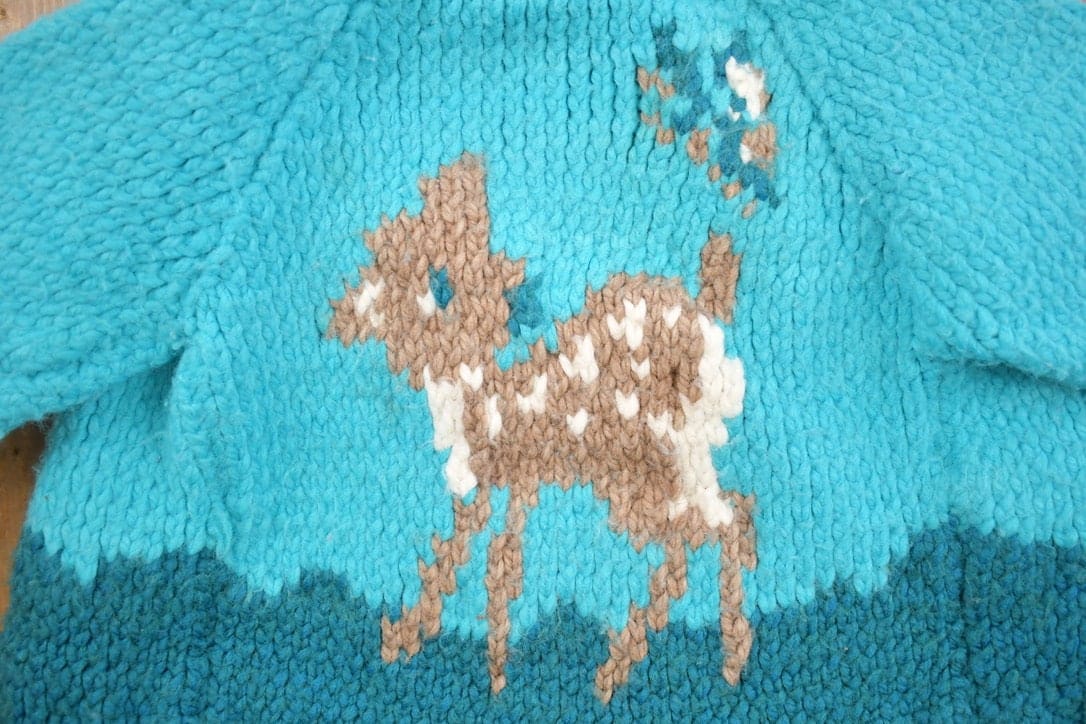 Vintage 1960s Toddler Hand-Knit Deer Fawn Cowichan Sweater - Image 3
