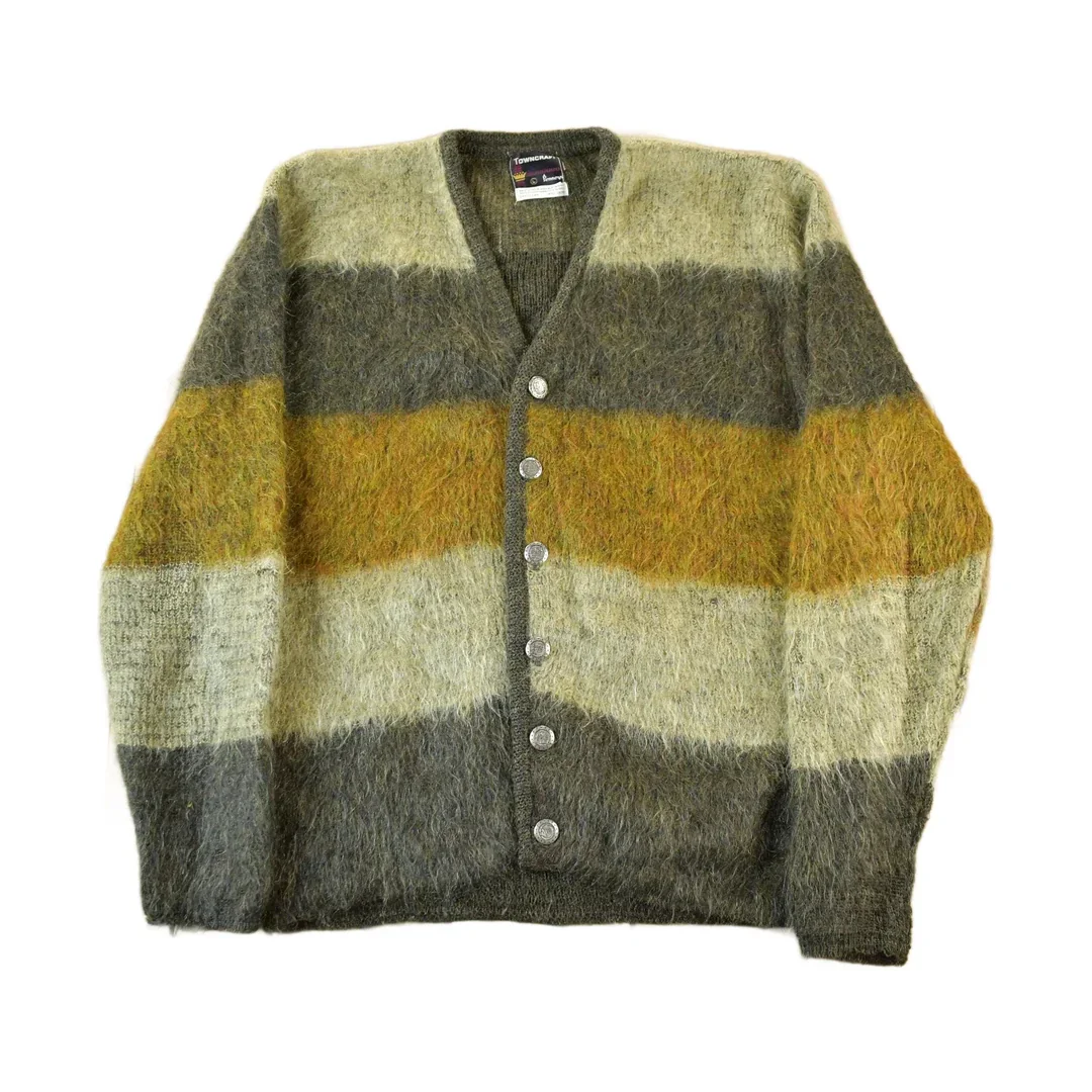 Vintage 1960s Towncraft Mohair Wool Grunge Knit Cardigan Sweater Adult Large Men's Large