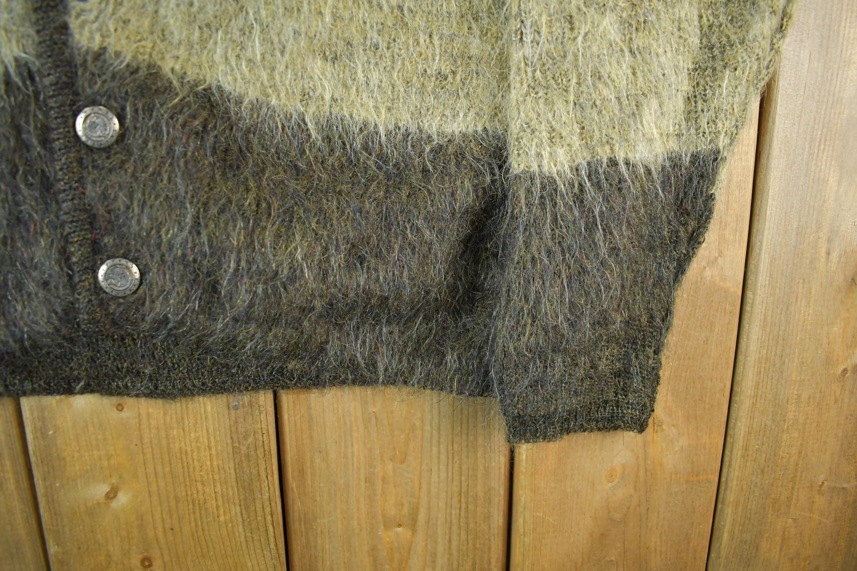 Vintage 1960s Towncraft Mohair Wool Grunge Knit Cardigan Sweater Adult Large Men's Large - Image 3