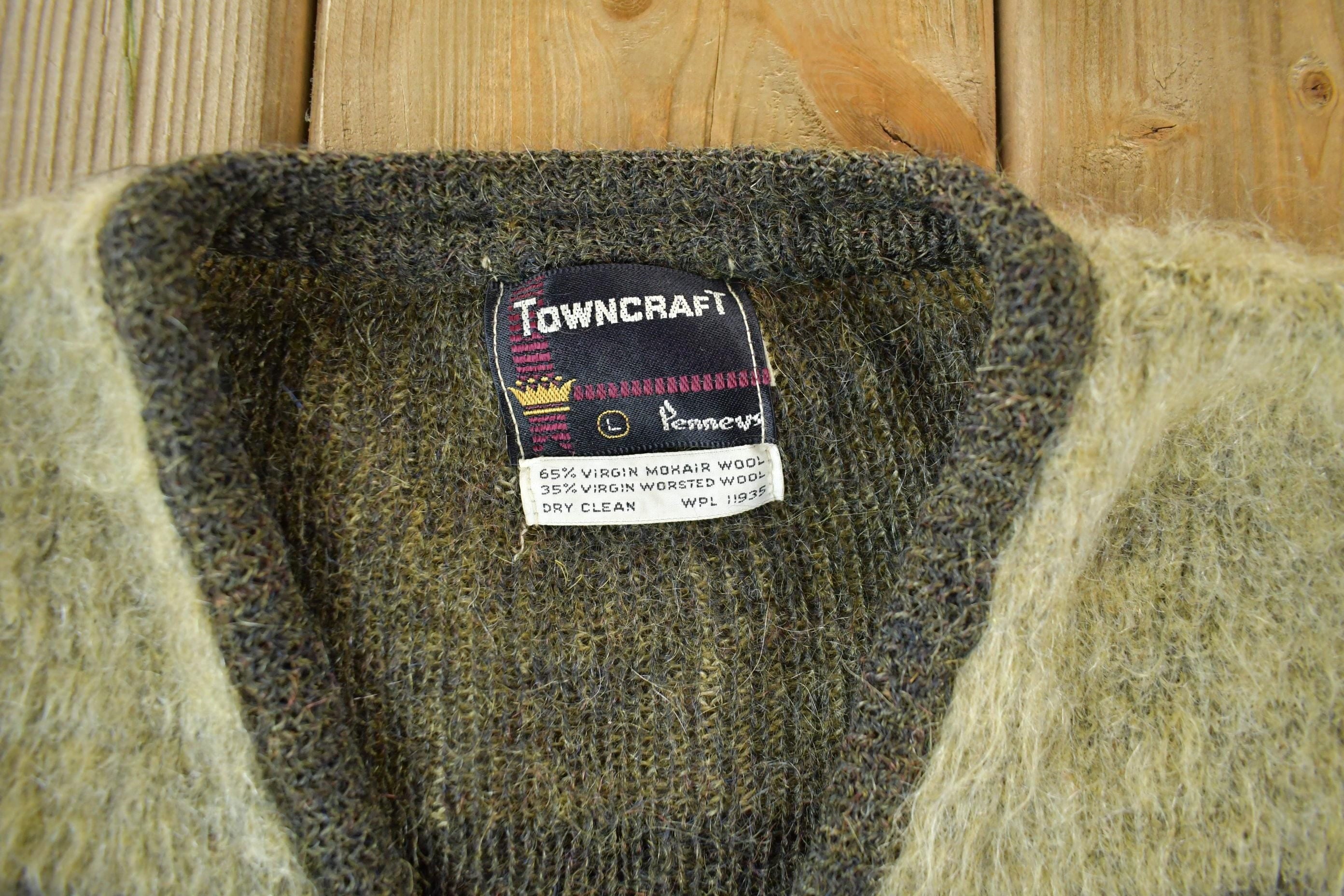 Vintage 1960s Towncraft Mohair Wool Grunge Knit Cardigan Sweater Adult Large Men's Large - Image 5