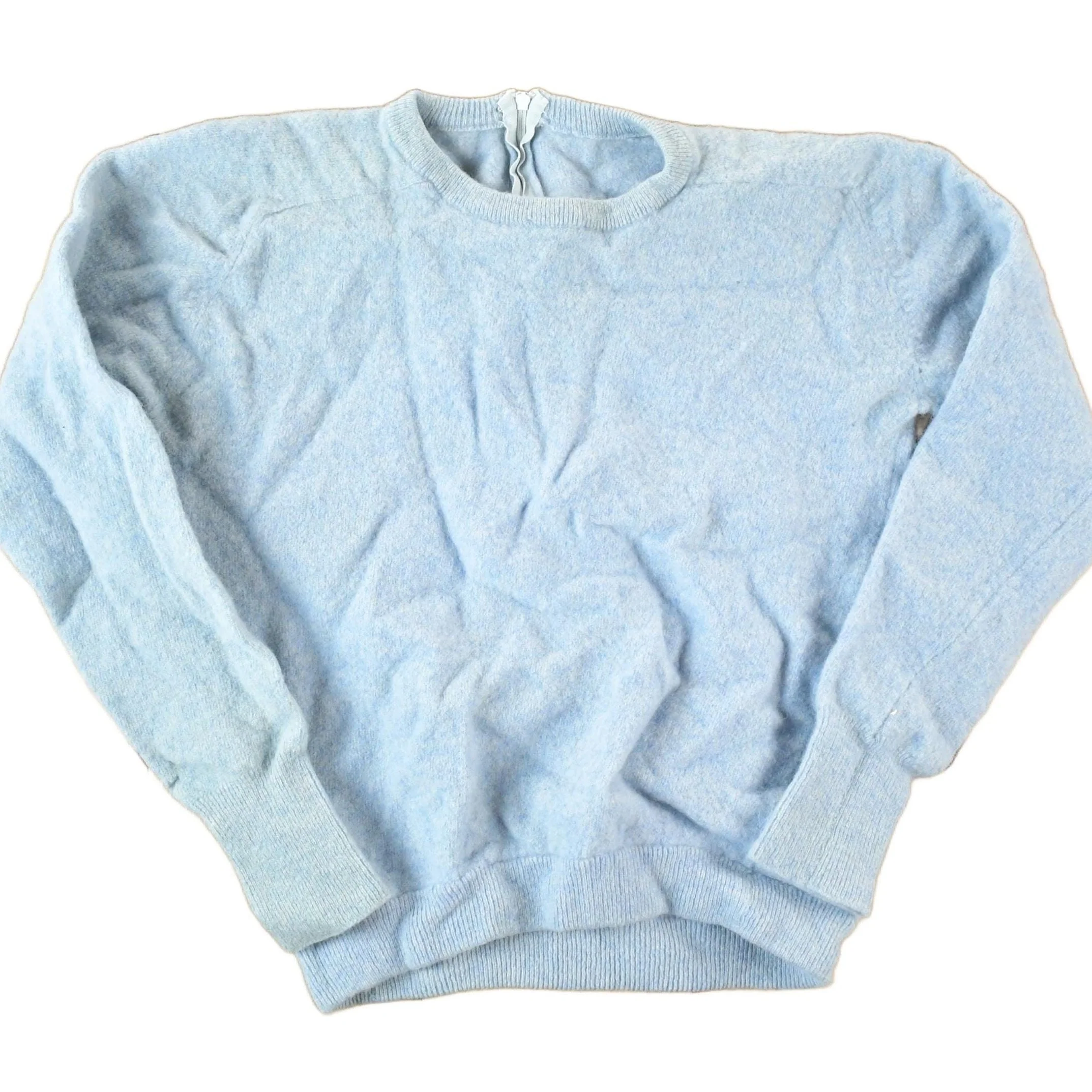Vintage 1960s Wool Knit Light Blue Crewneck Sweater Womens XS - Image 2