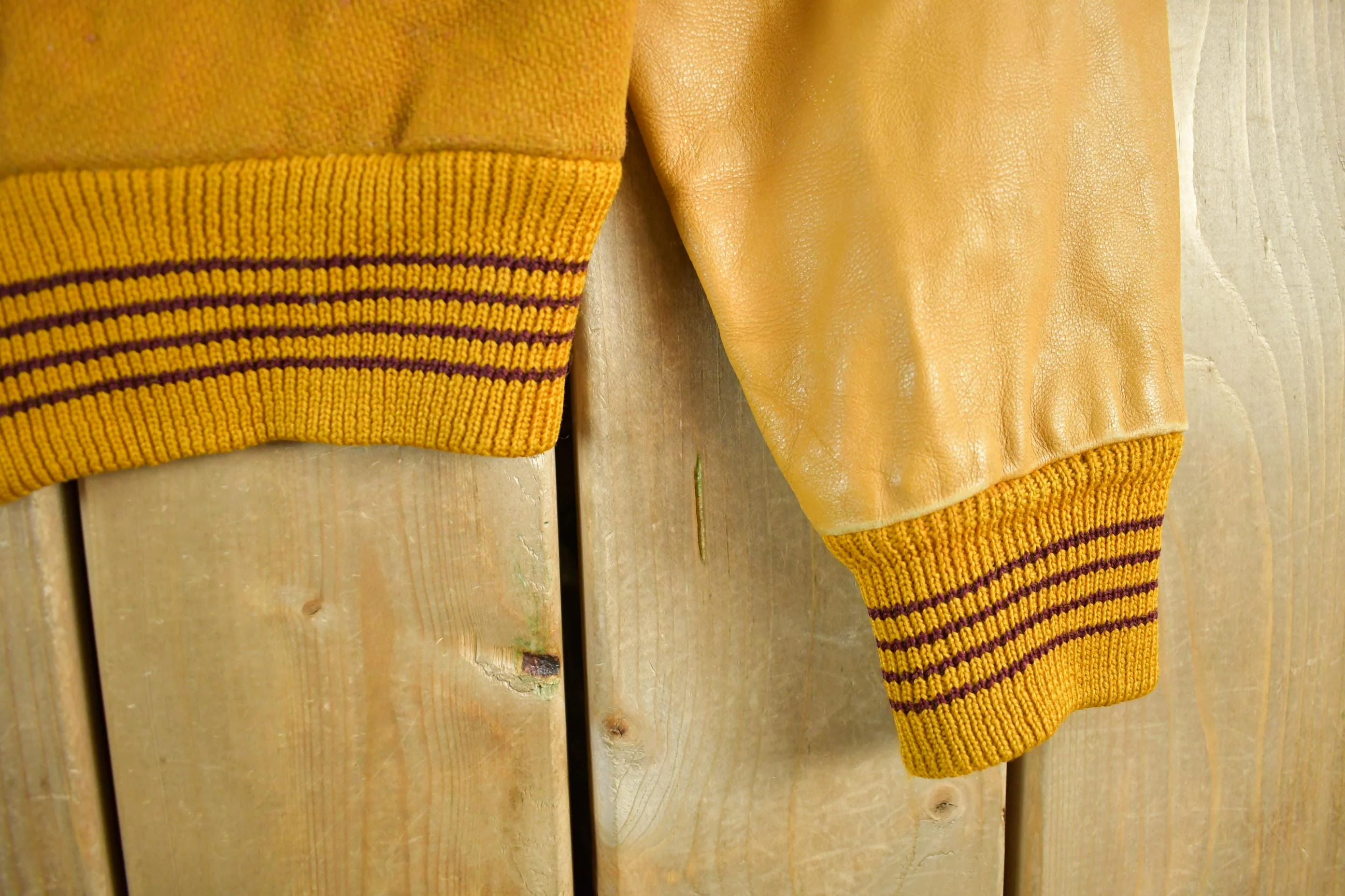 Vintage 1960s Wool Leather Varsity Jacket Men's Medium - Image 3