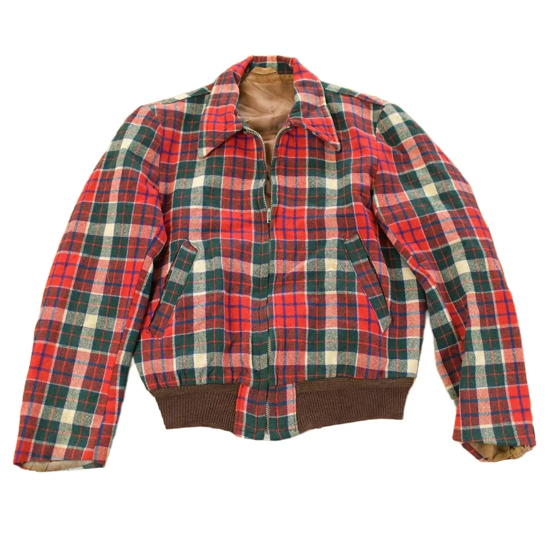 Vintage 1960s Wool Tartan Plaid Full Zip Jacket Youth Large