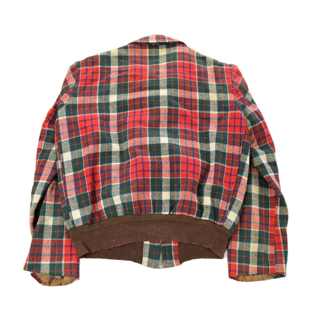 Vintage 1960s Wool Tartan Plaid Full Zip Jacket Youth Large - Image 2