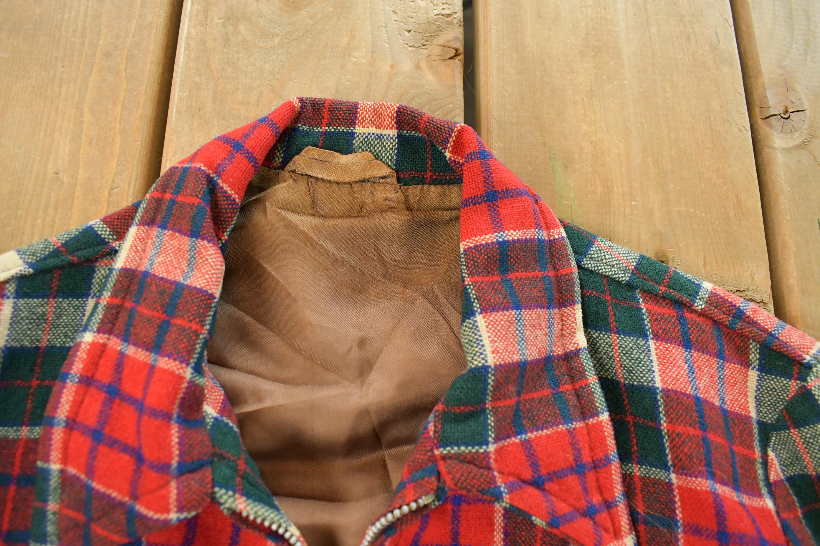 Vintage 1960s Wool Tartan Plaid Full Zip Jacket Youth Large - Image 4