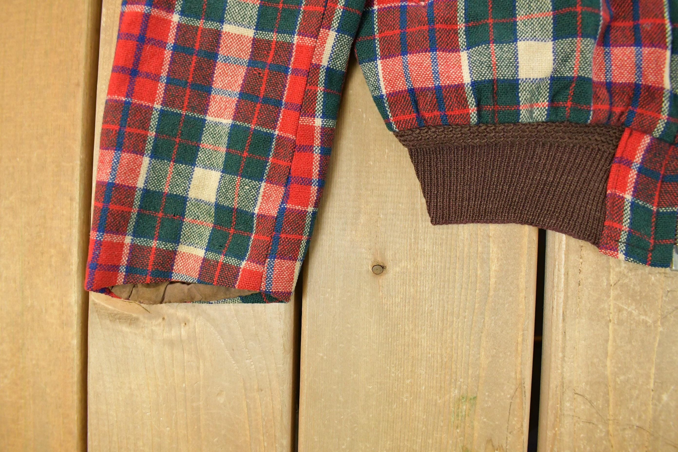 Vintage 1960s Wool Tartan Plaid Full Zip Jacket Youth Large - Image 5