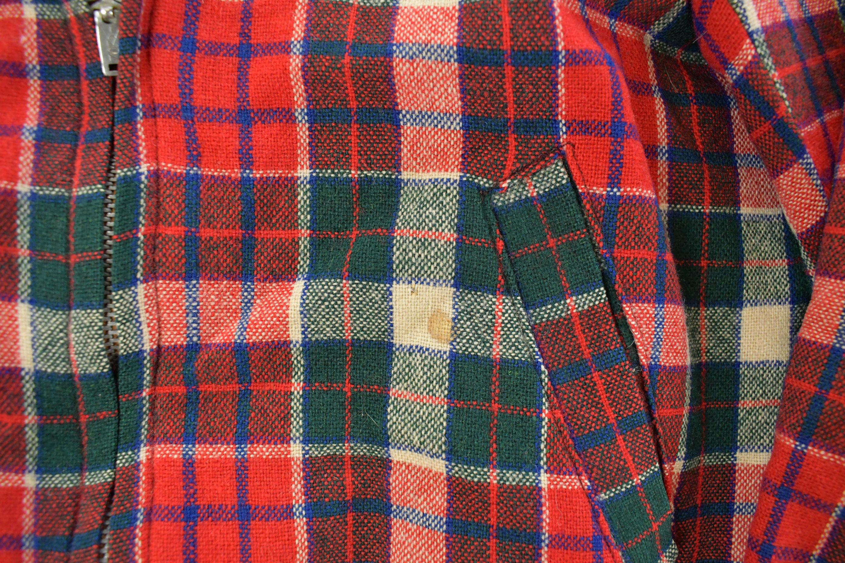 Vintage 1960s Wool Tartan Plaid Full Zip Jacket Youth Large - Image 6