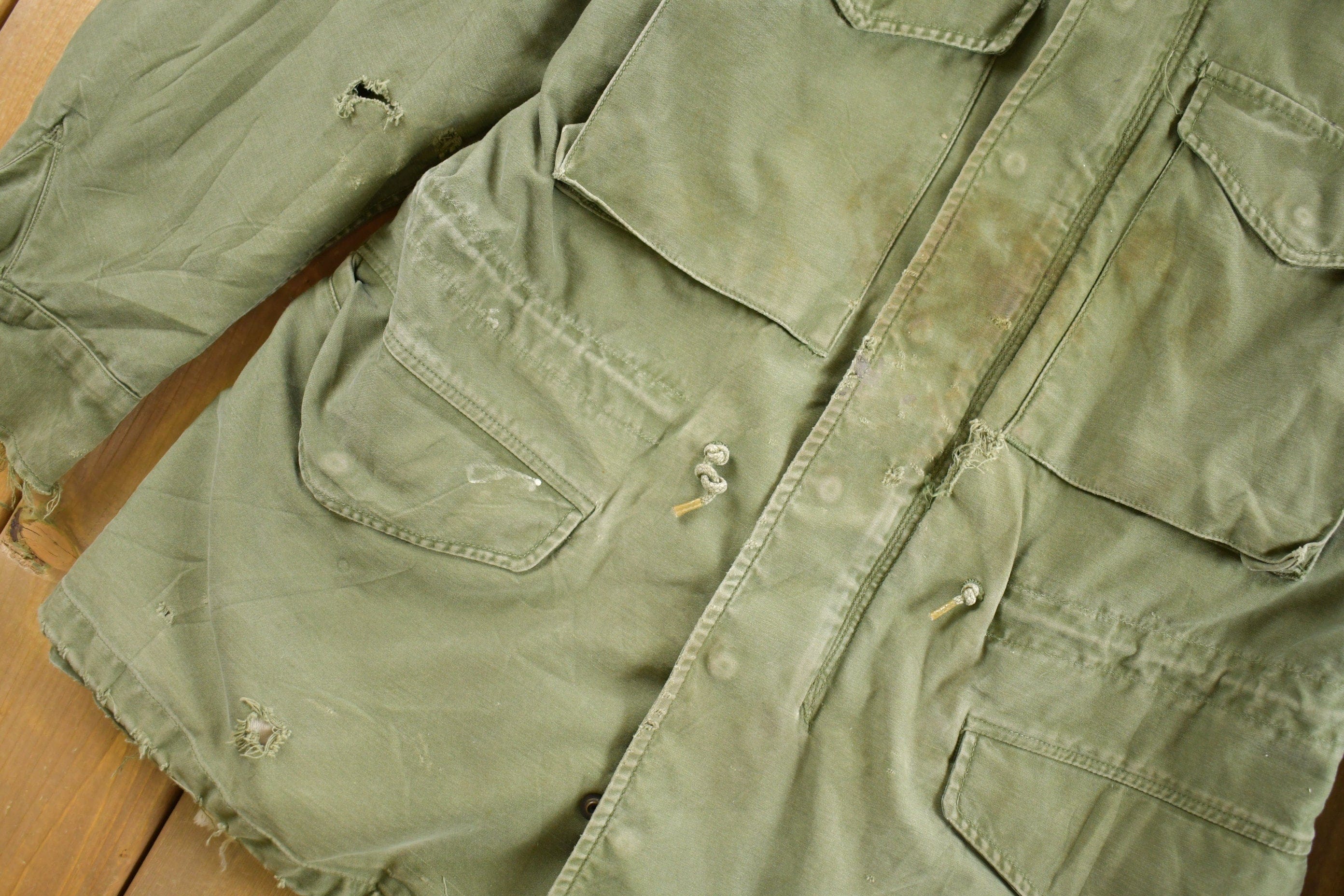 Vintage 1964 Army Military Sateen Field Jacket Men's Small Short - Image 6