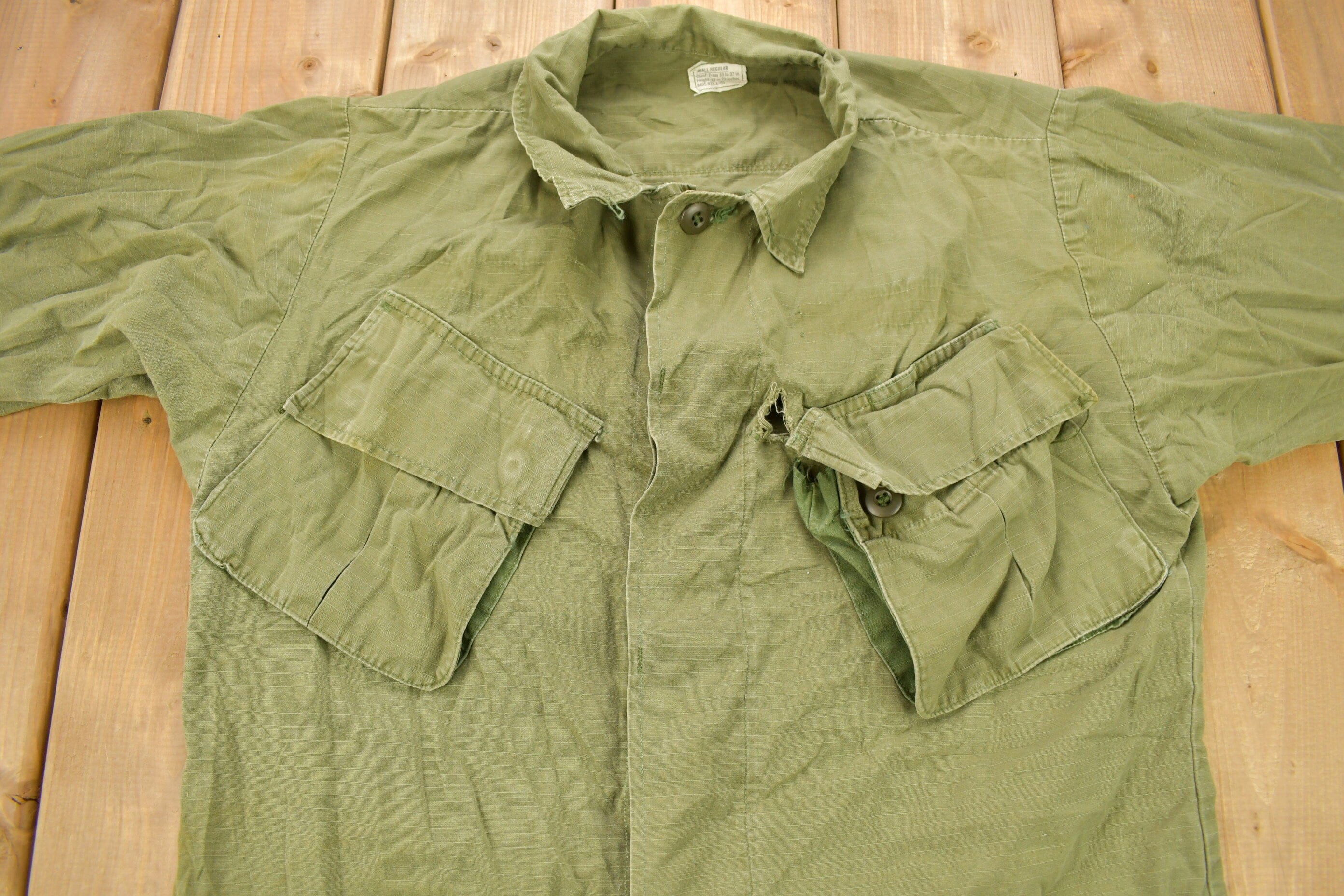 Vintage 1970 OG 107 Military Button Up Shirt - Image 3