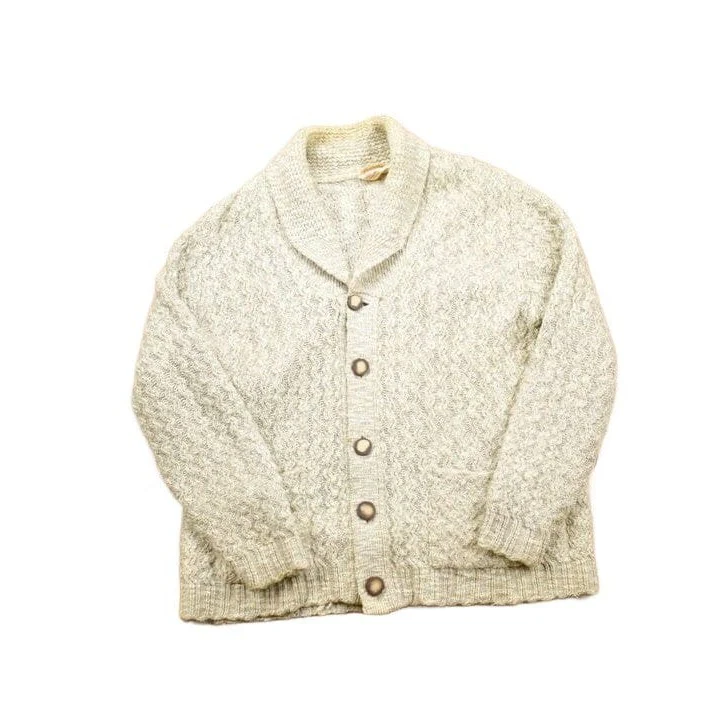 Vintage 1970s 100% Wool Tundra Knit Shawl Collar Cardigan Sweater Men's Large