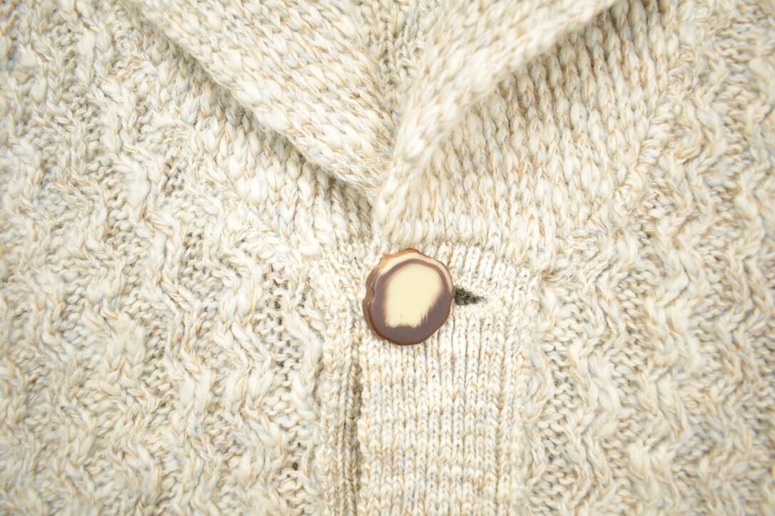 Vintage 1970s 100% Wool Tundra Knit Shawl Collar Cardigan Sweater Men's Large - Image 3
