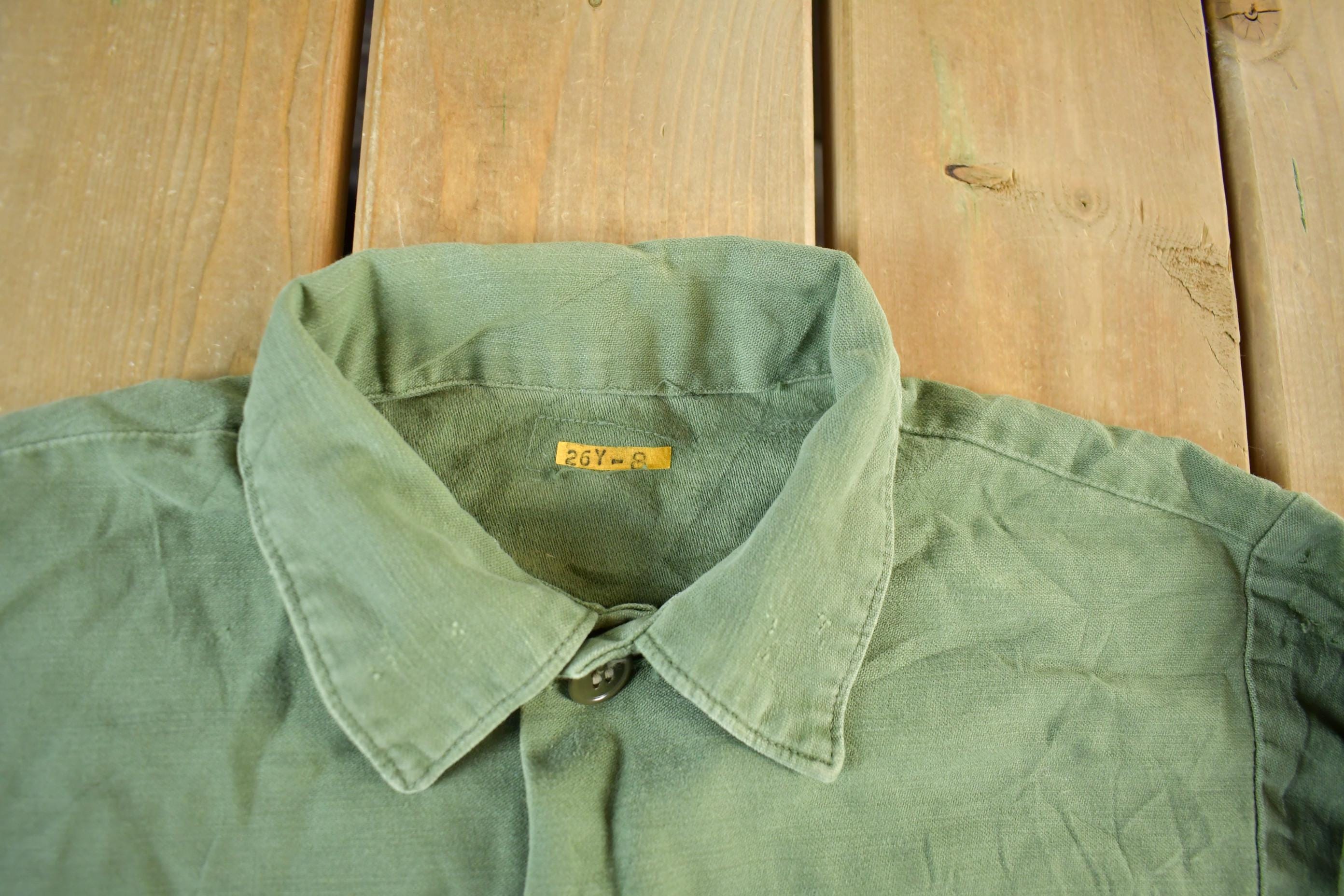 Vintage 1970s 1980s Army OG-107 Military Sateen Shirt Men's Medium - Image 5
