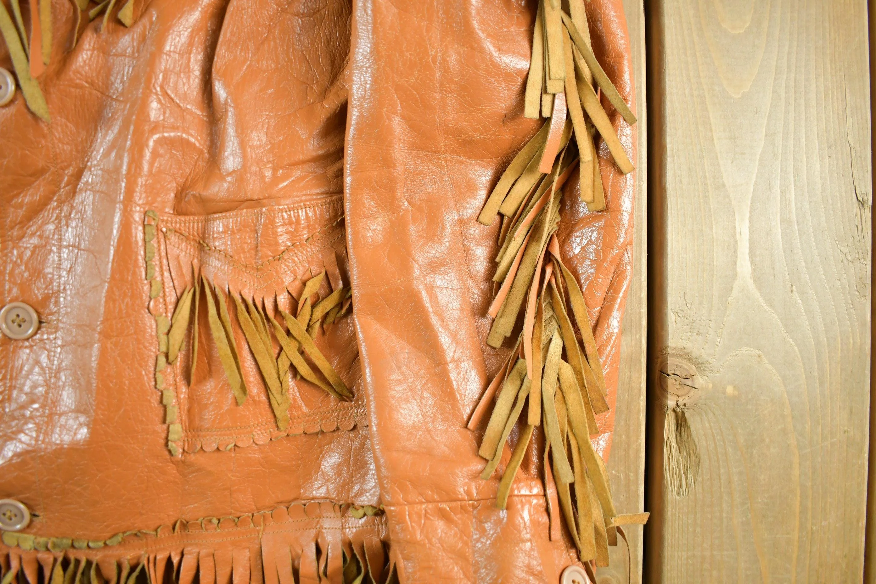 Vintage 1970s 1980s Leather Western Fringe Jacket Womens XS - Image 3