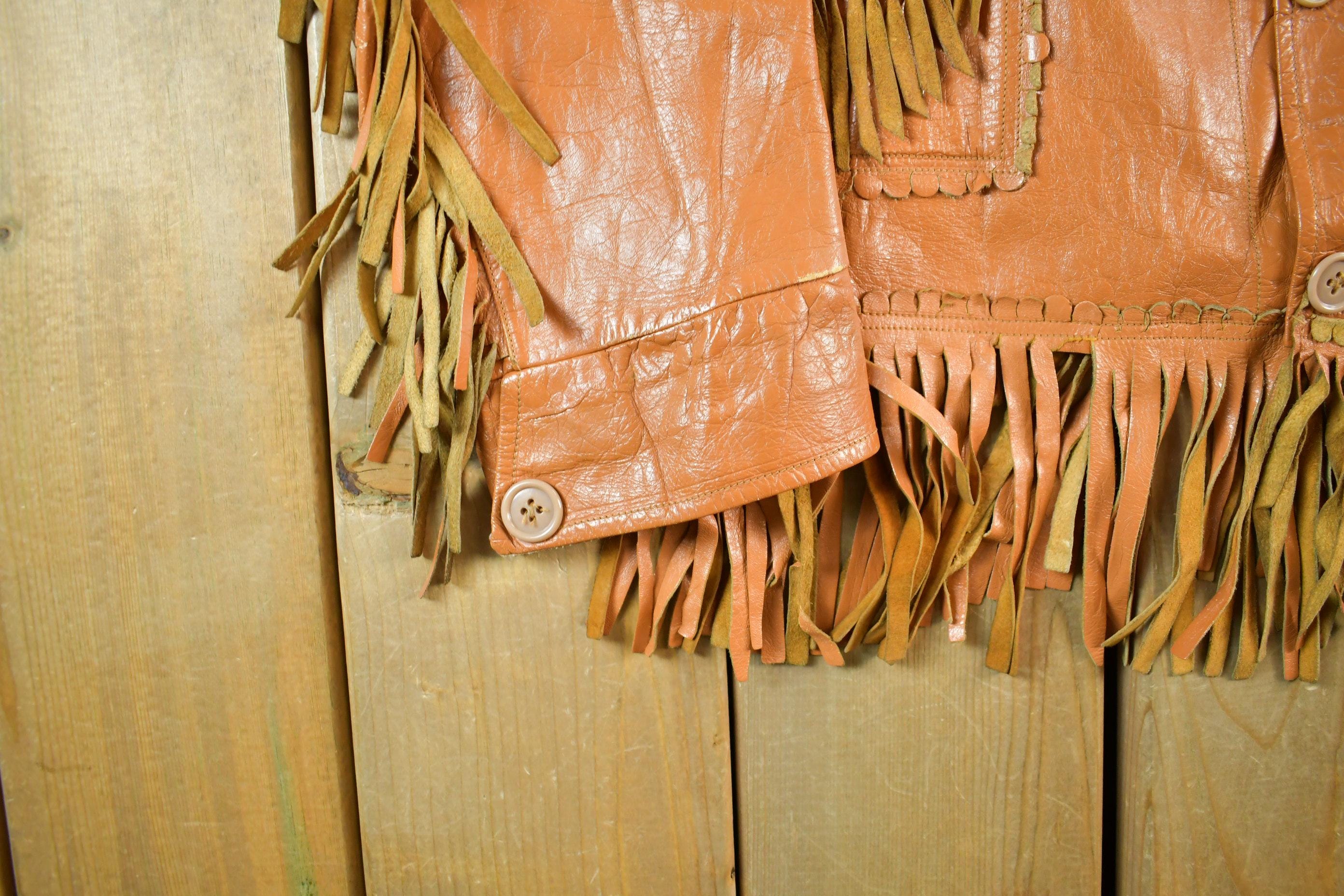 Vintage 1970s 1980s Leather Western Fringe Jacket Womens XS - Image 4