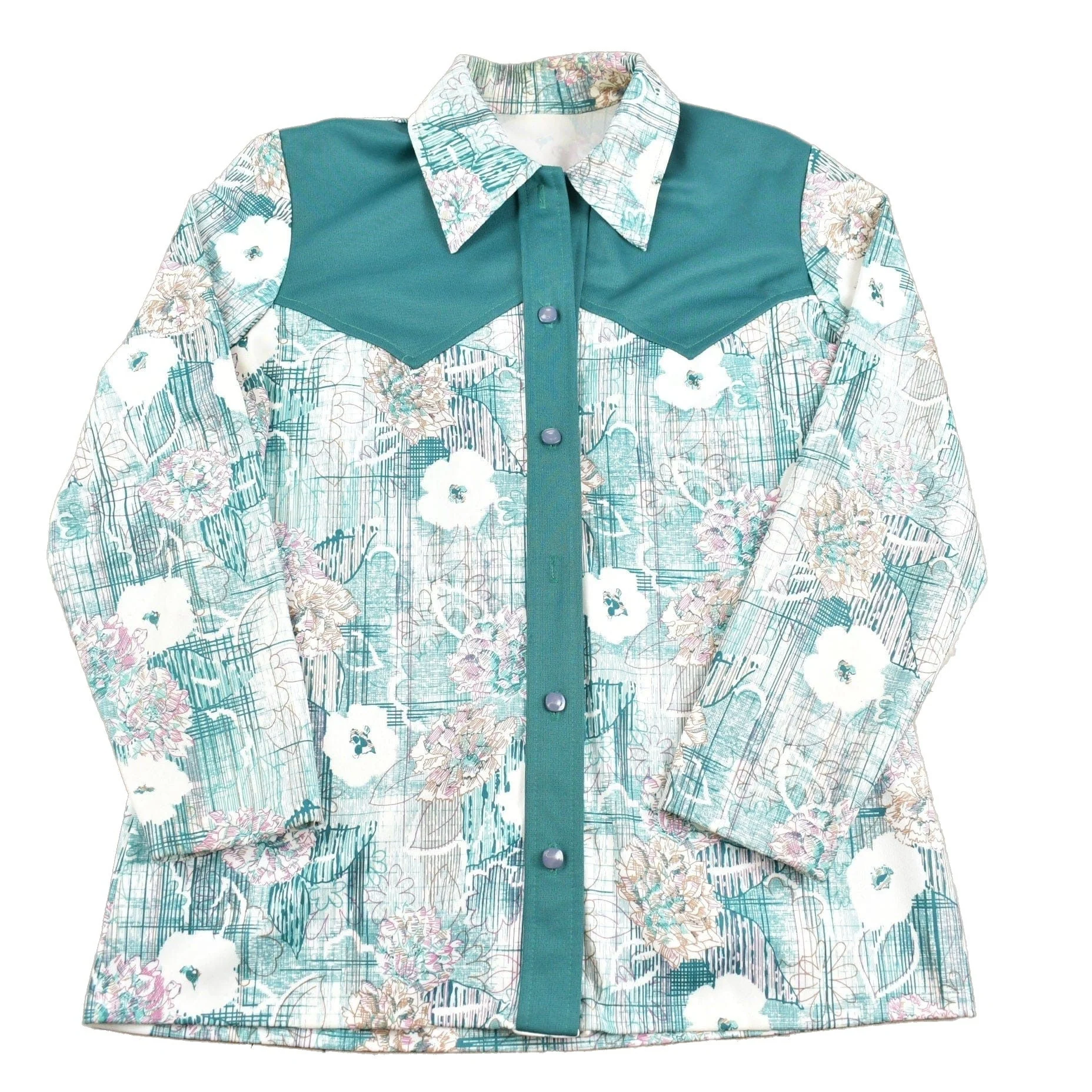 Vintage 1970s Abstract Floral Western Button Up Shirt Men's Large