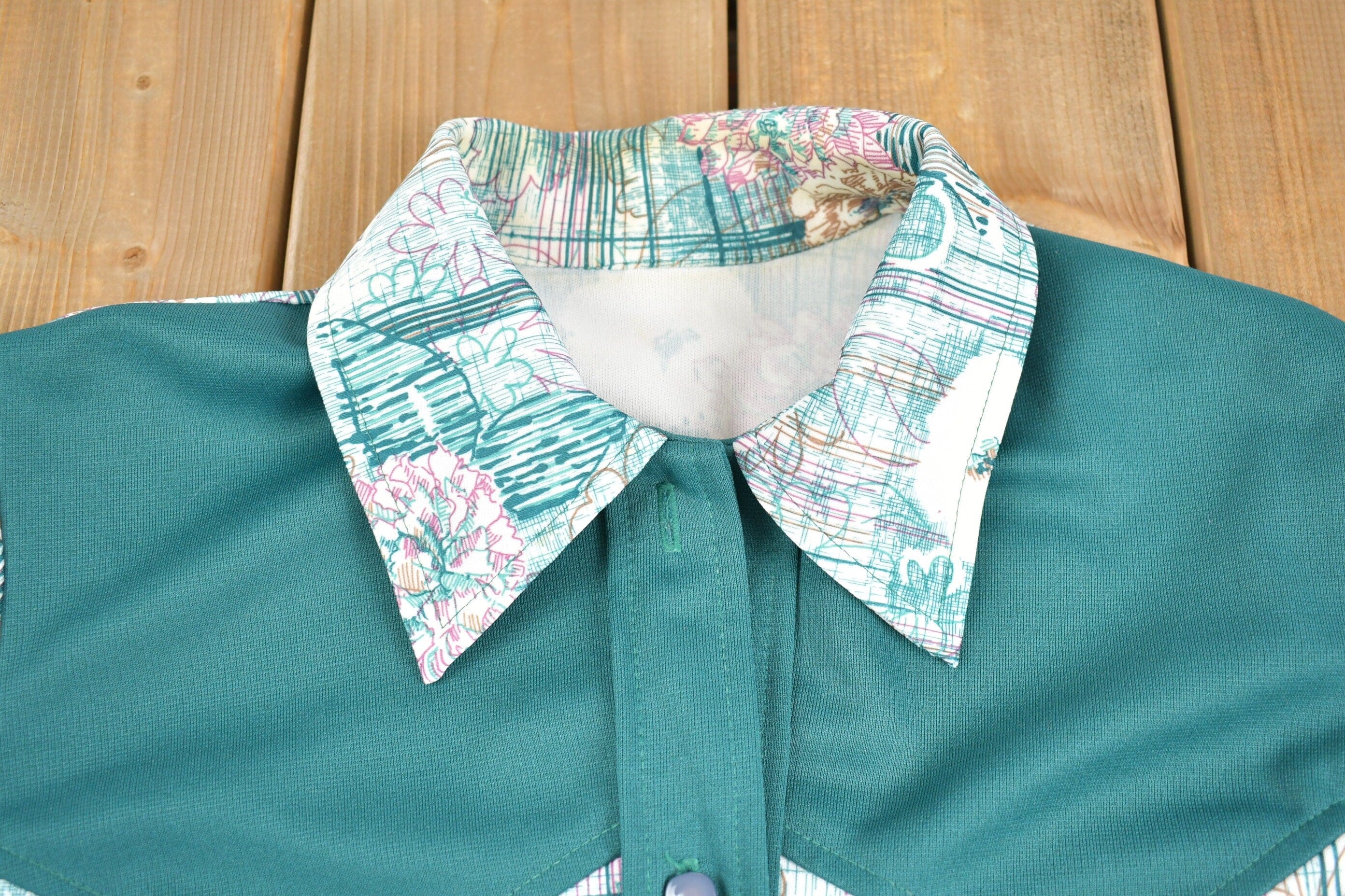 Vintage 1970s Abstract Floral Western Button Up Shirt Men's Large - Image 3