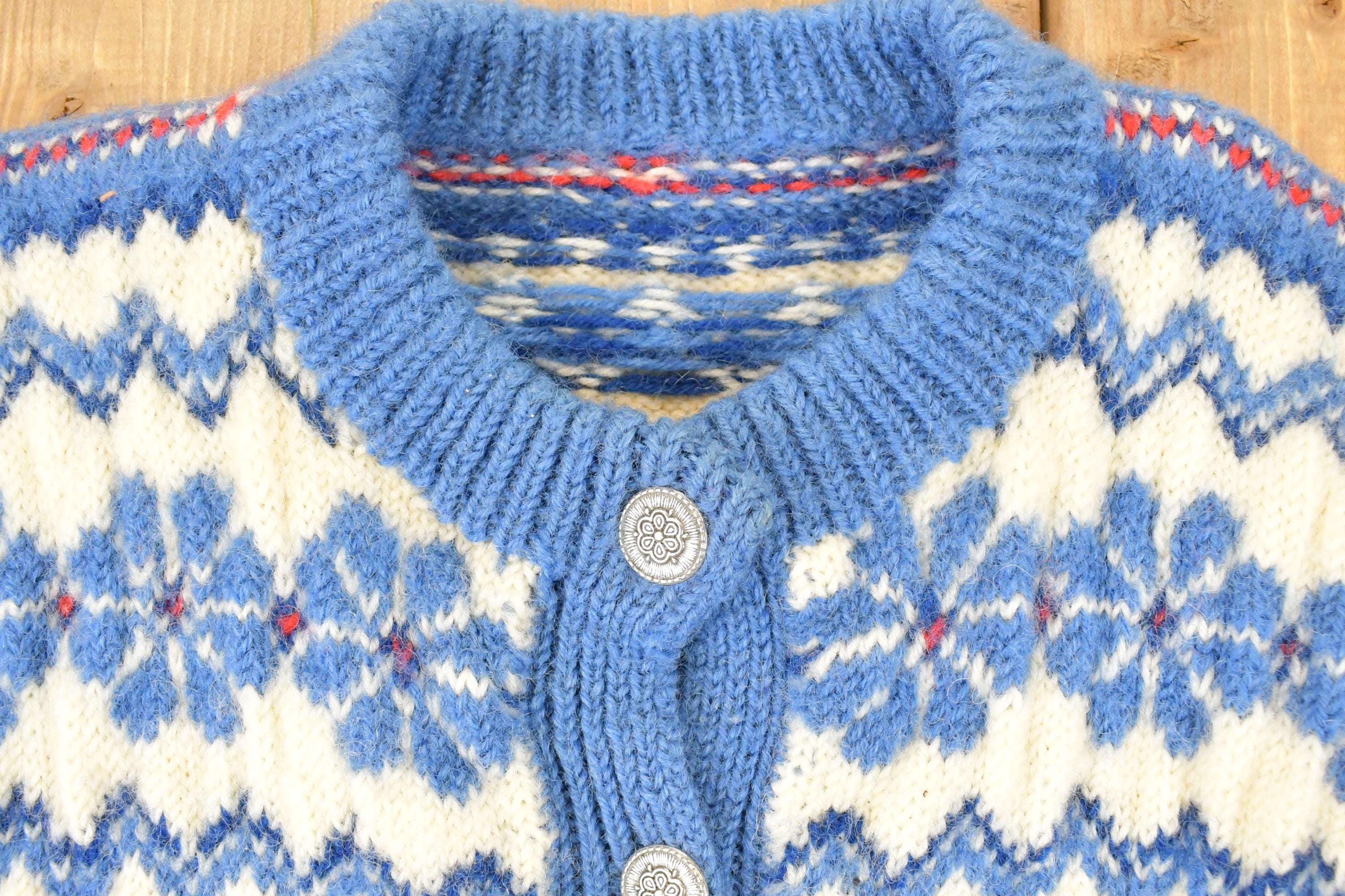 Vintage 1970's Abstract Snowflake Wool Knit Cardigan Sweater Women's S - Image 3