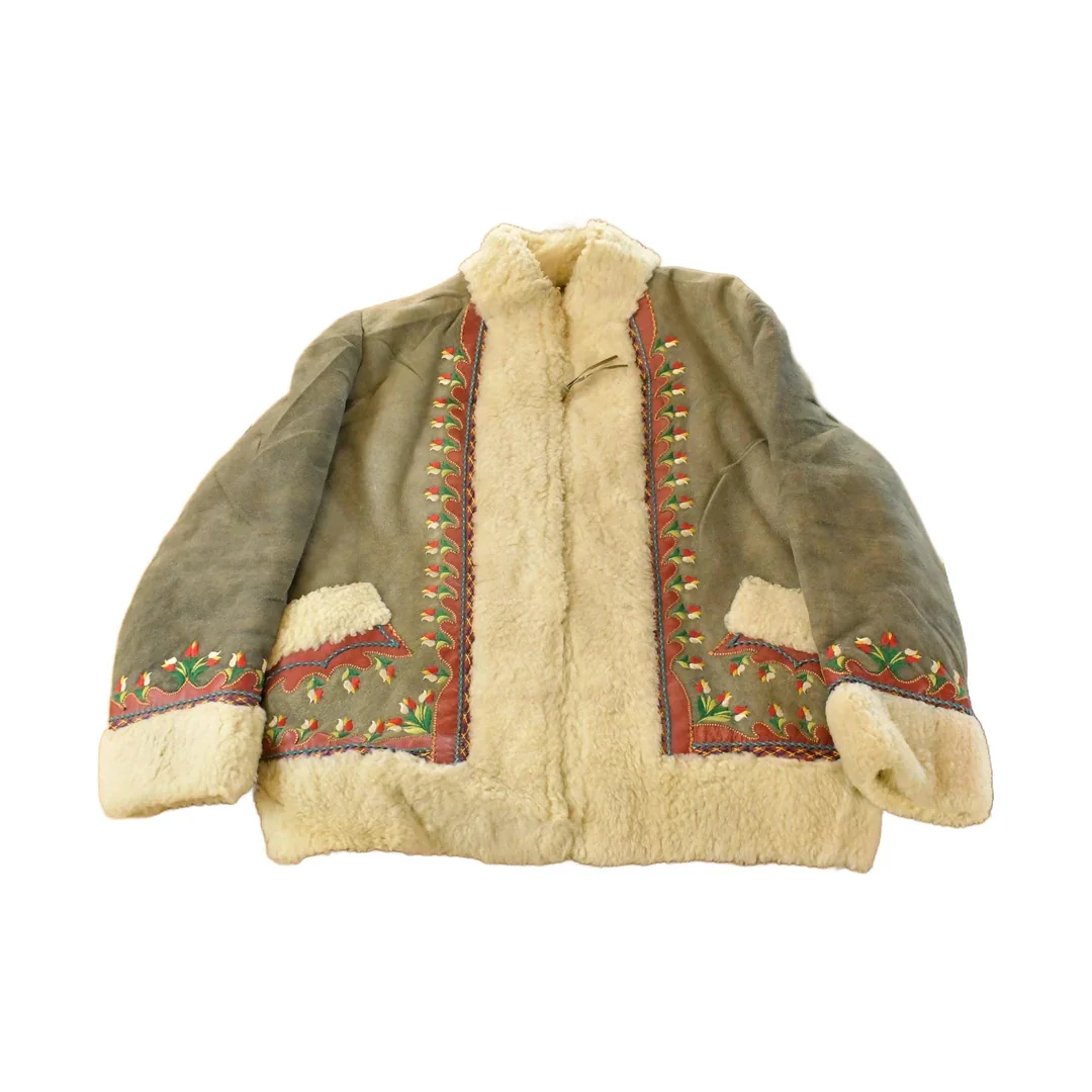 Vintage 1970s Afghan Polish Shearling Suede Fur Coat Women's Large