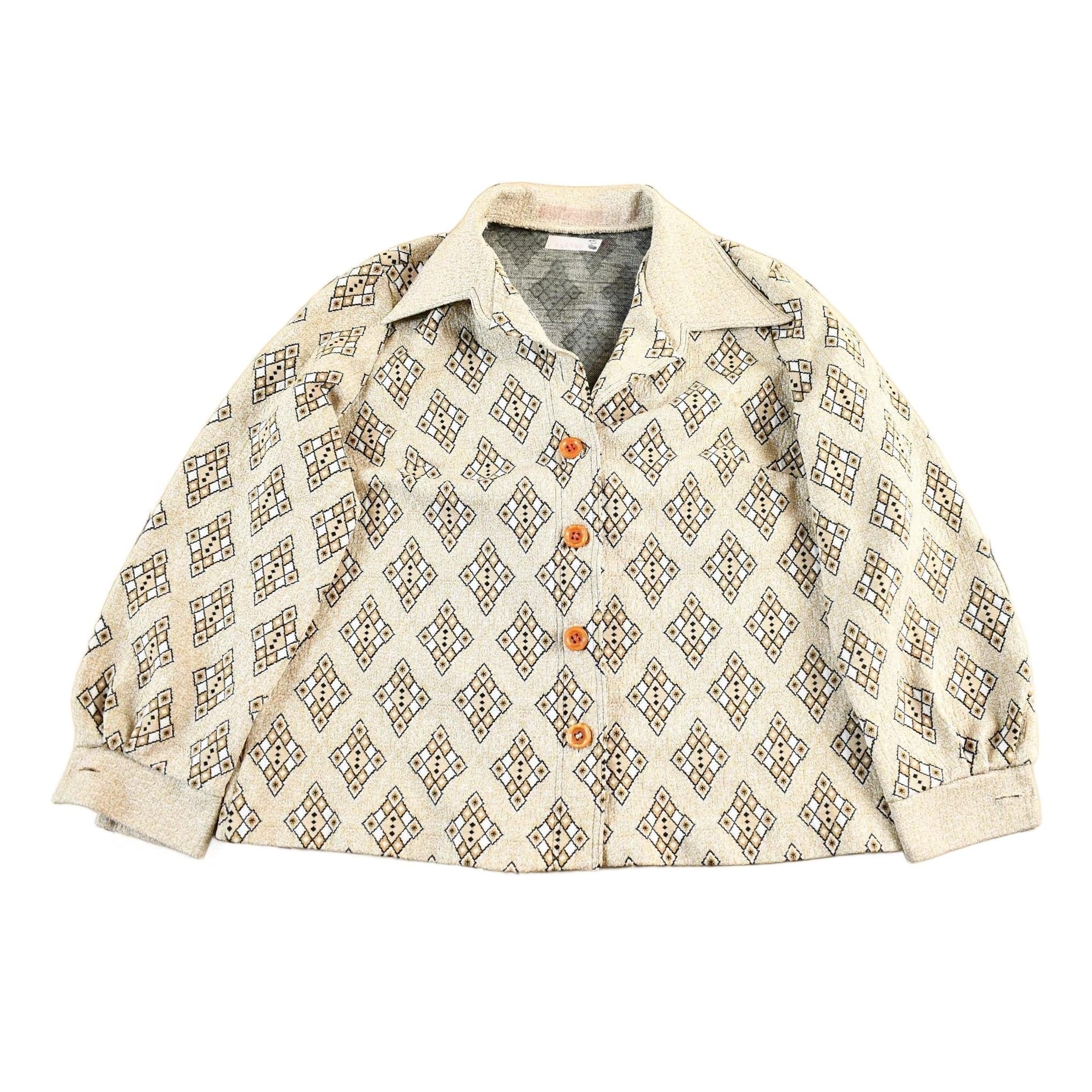 Vintage 1970's Argyle Pattern Button Up Shirt Women's Medium