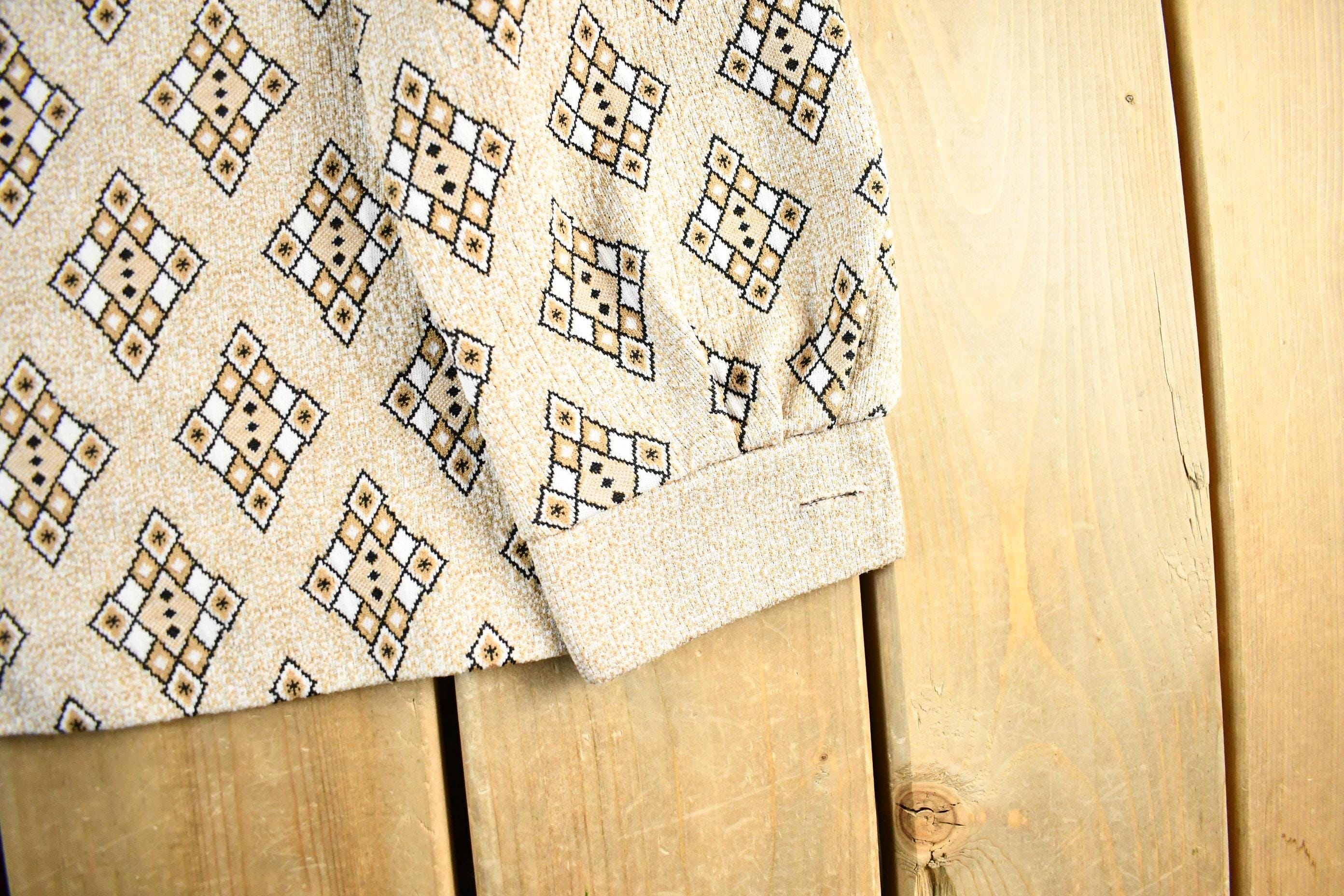 Vintage 1970's Argyle Pattern Button Up Shirt Women's Medium - Image 3