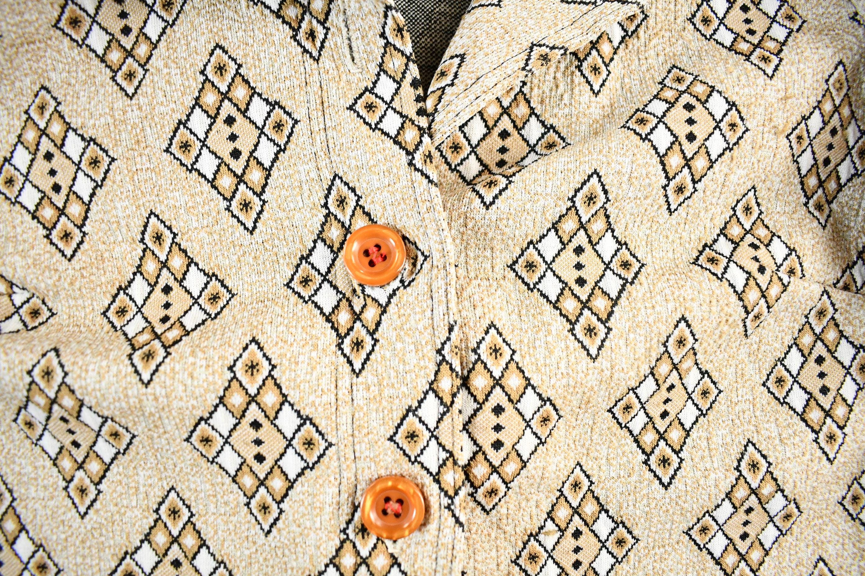 Vintage 1970's Argyle Pattern Button Up Shirt Women's Medium - Image 4