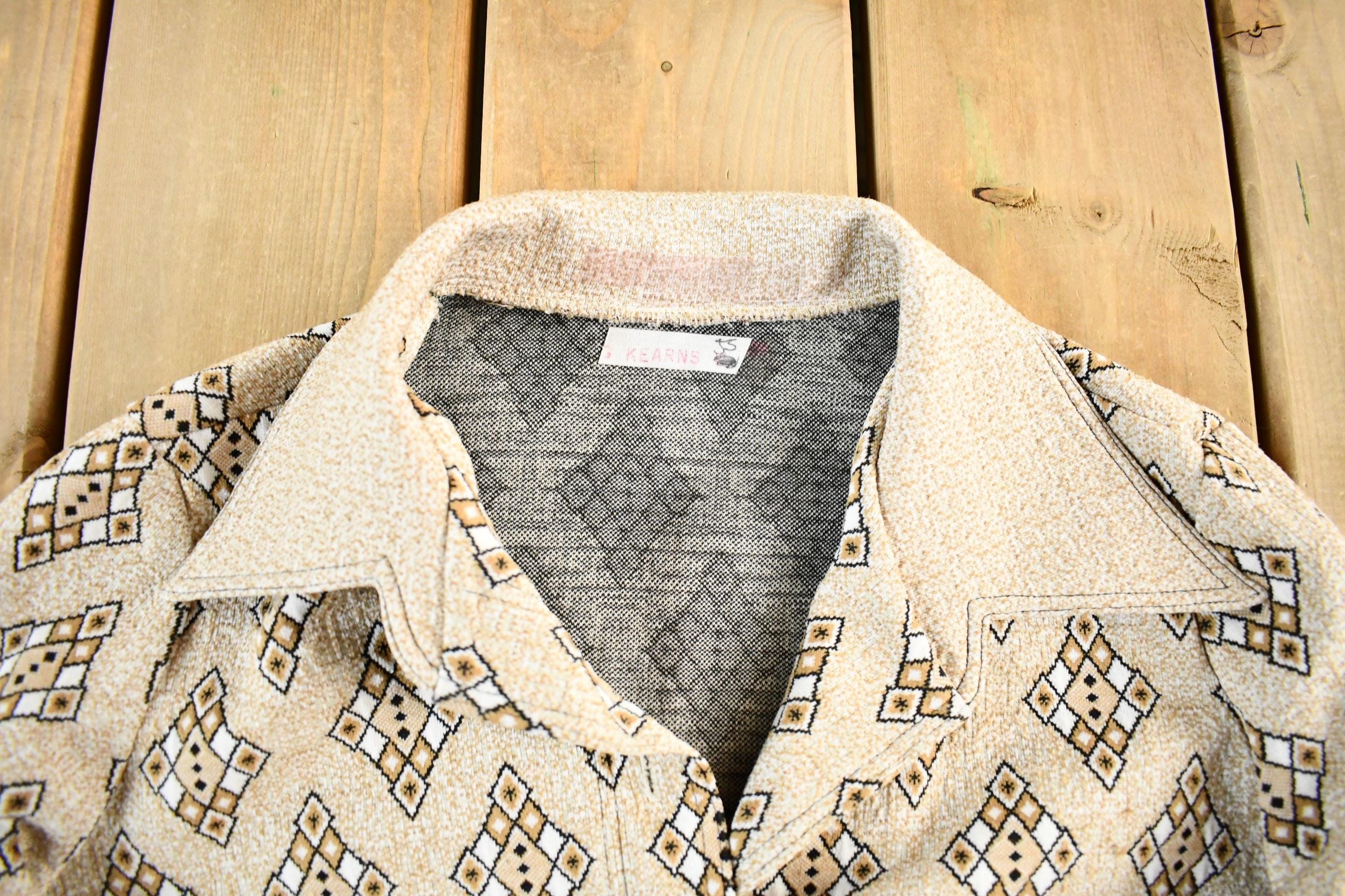 Vintage 1970's Argyle Pattern Button Up Shirt Women's Medium - Image 5
