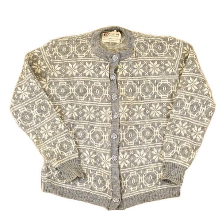 Vintage 1970's Bemidji Abstract Snowflake Wool Knit Cardigan Sweater Men's S