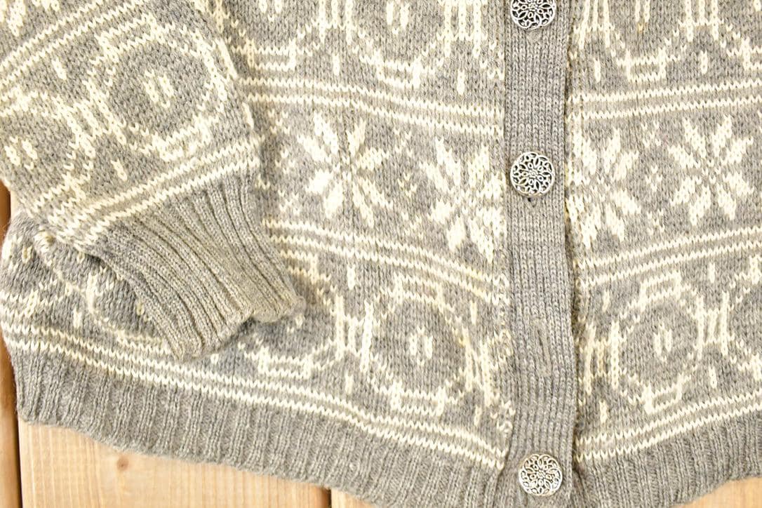 Vintage 1970's Bemidji Abstract Snowflake Wool Knit Cardigan Sweater Men's S - Image 4