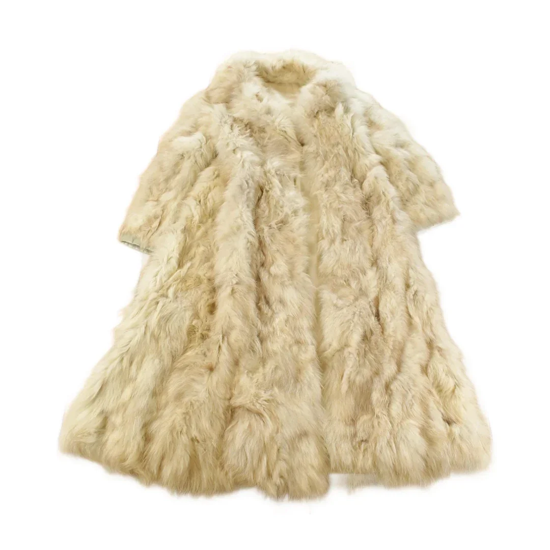 Vintage 1970s Beth Glaser Embroidered Full Length White Fox Fur Coat Women's Large