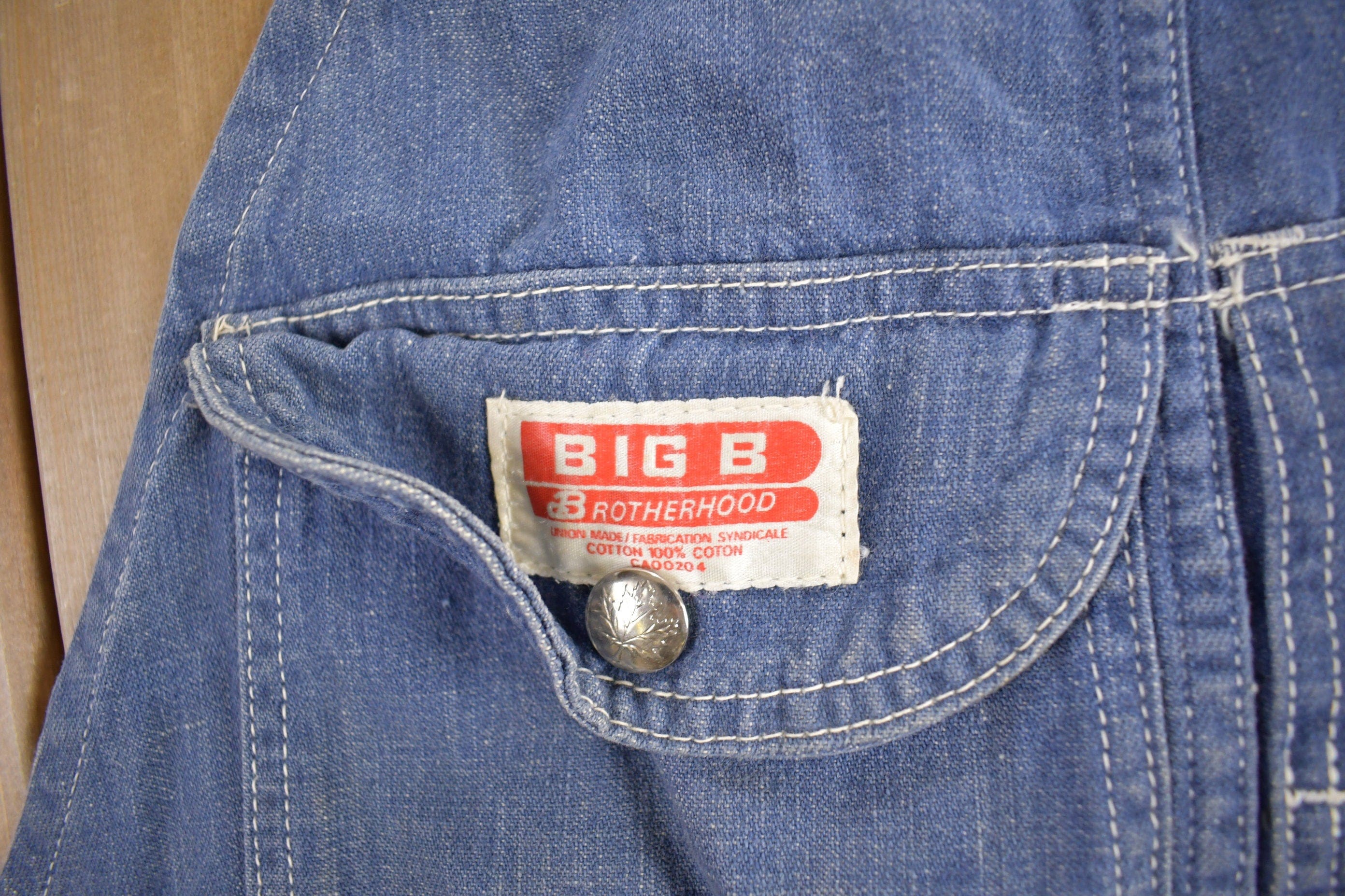 Vintage 1970s Big B Brotherhood Denim Overalls Men's M - Image 7