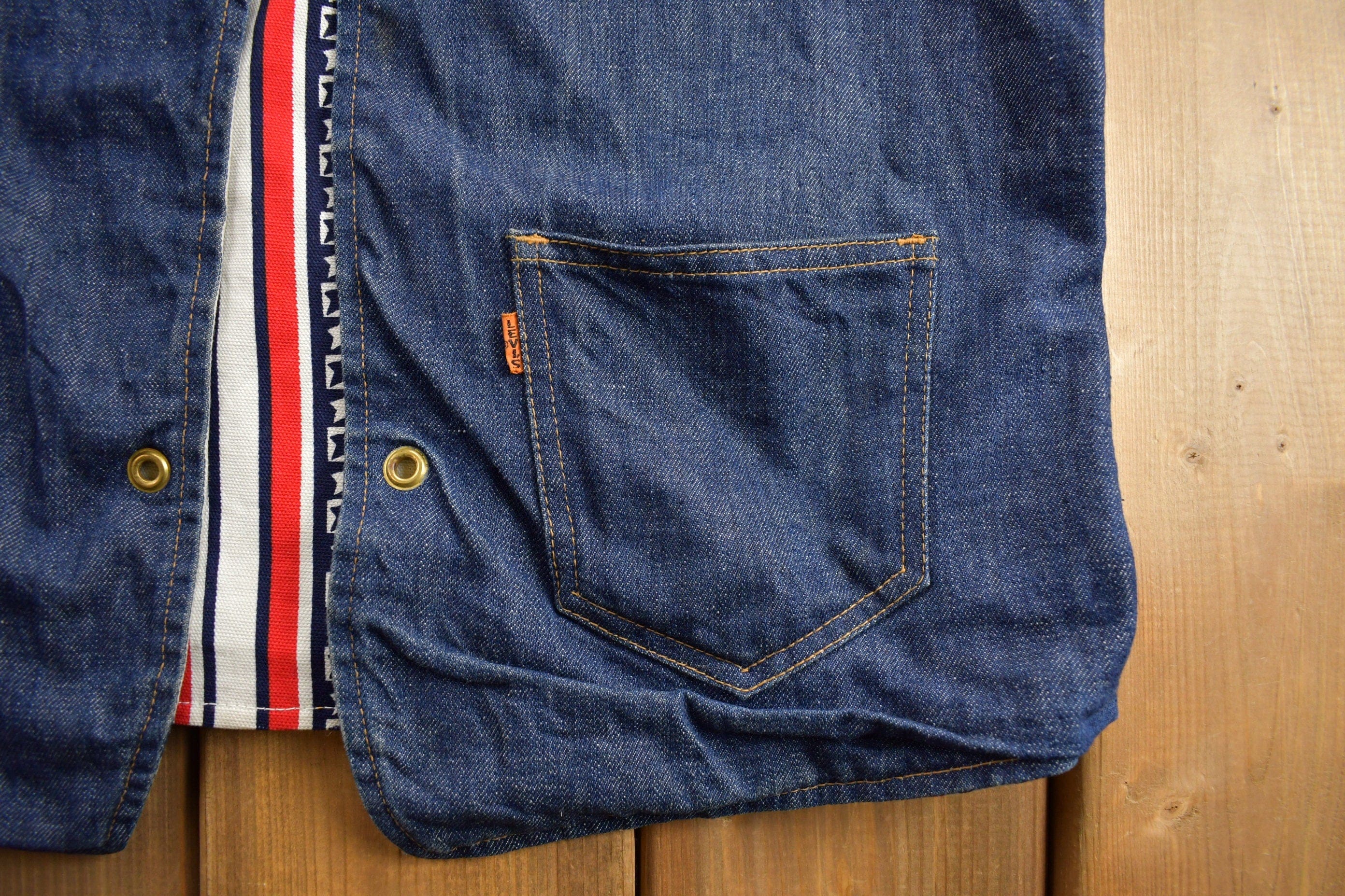 Vintage 1970s Big E Levis Reversible Denim Jean Jacket Vest Men's Small - Image 5