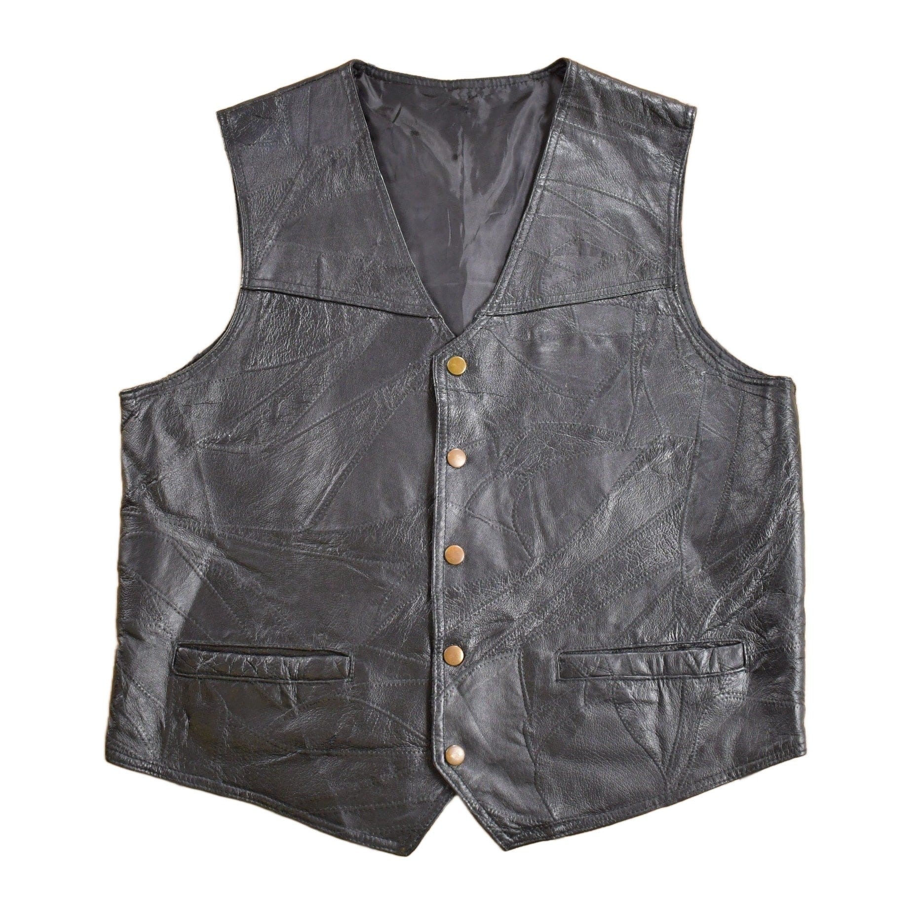 Vintage 1970s Black Leather Vest Men's Medium