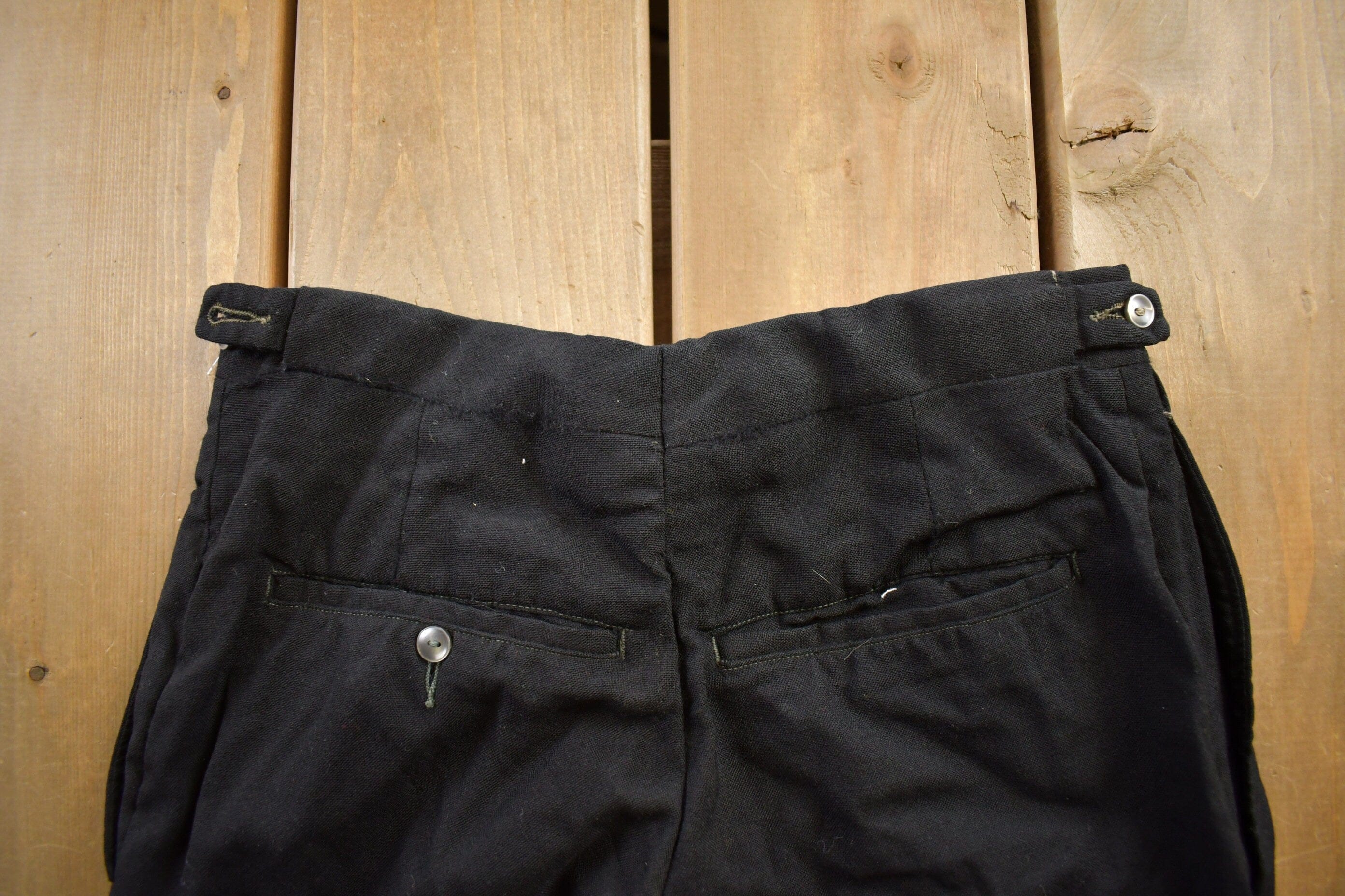 Vintage 1970s Black Wool Trousers Size 26x27 - Image 4