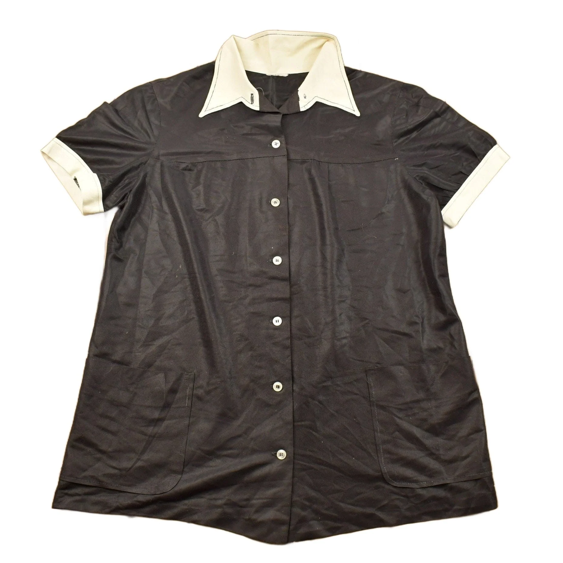 Vintage 1970s Blank Black and White Bowling Button Up Shirt Men's Large