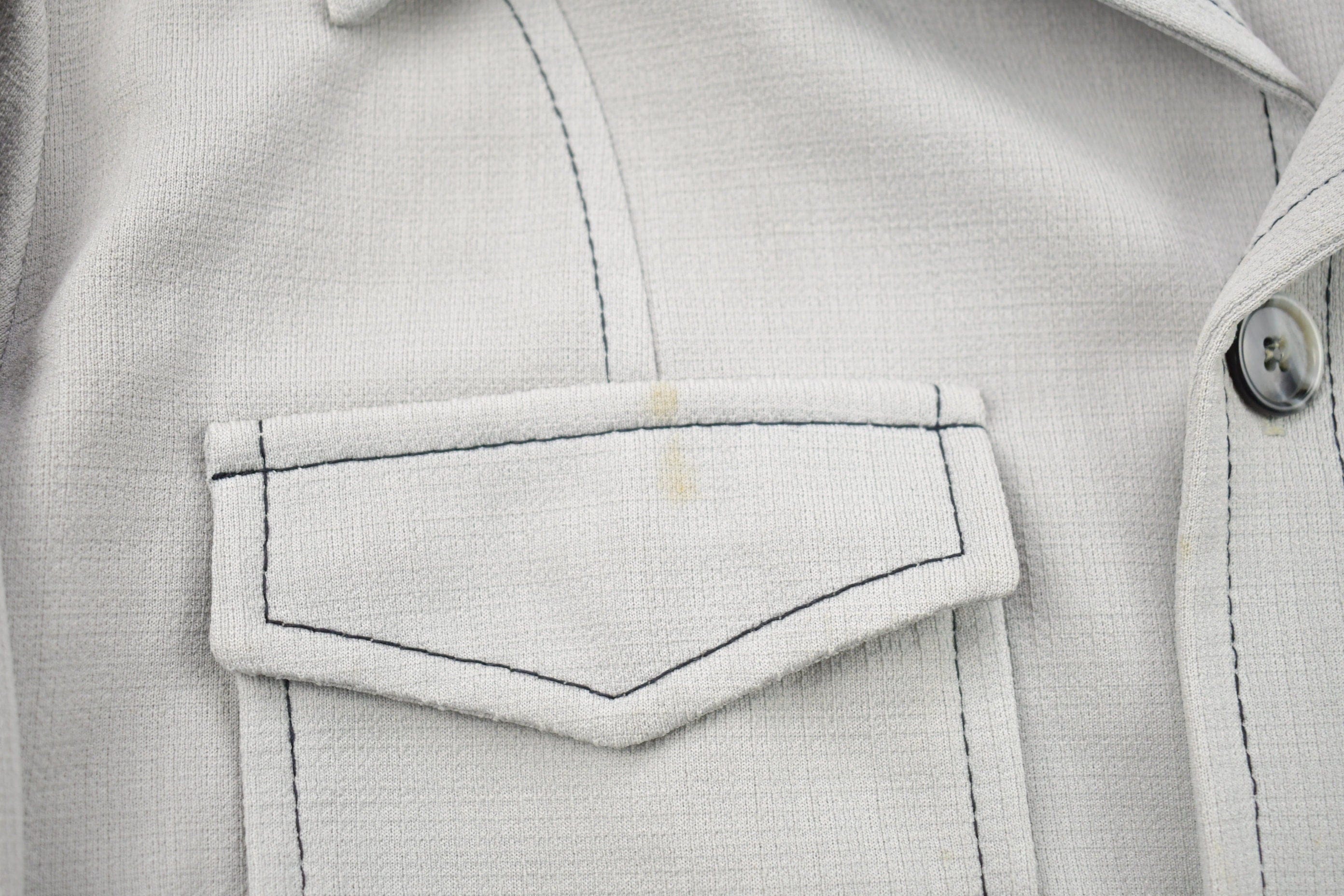 Vintage 1970s Blank Grey Button Up Shirt Men's S - Image 9