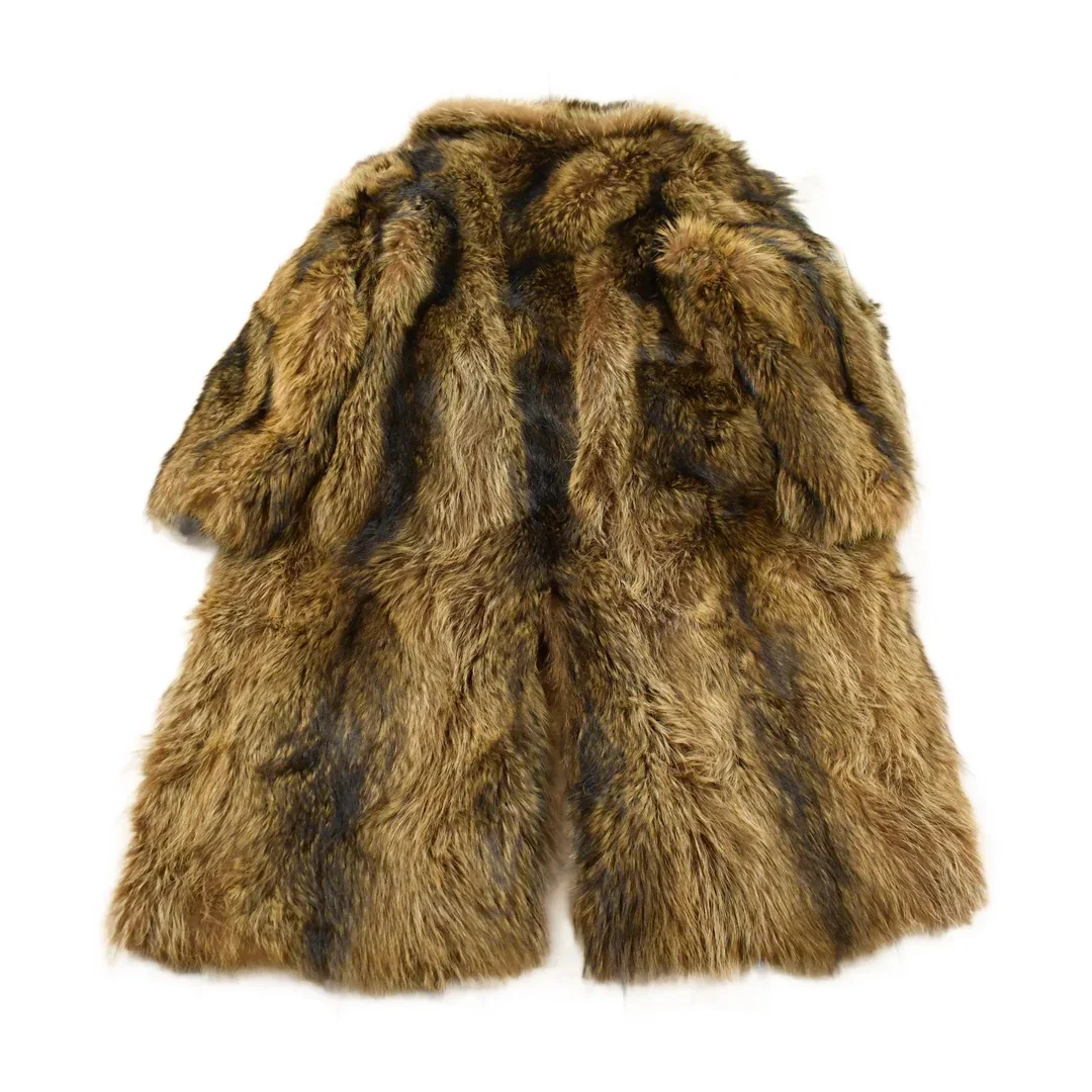 Vintage 1970s Brown Racoon Fur Plaid Lined Coat Men's Large - Image 2