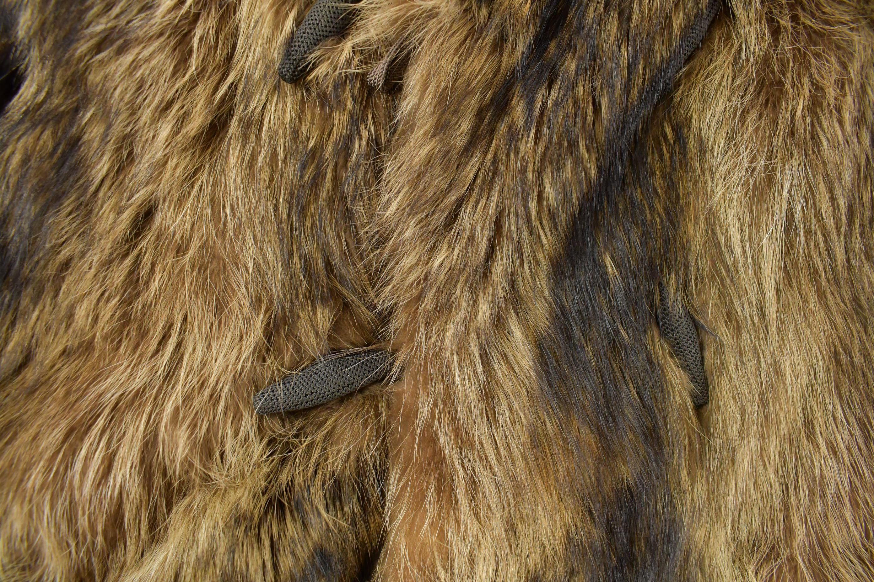 Vintage 1970s Brown Racoon Fur Plaid Lined Coat Men's Large - Image 4