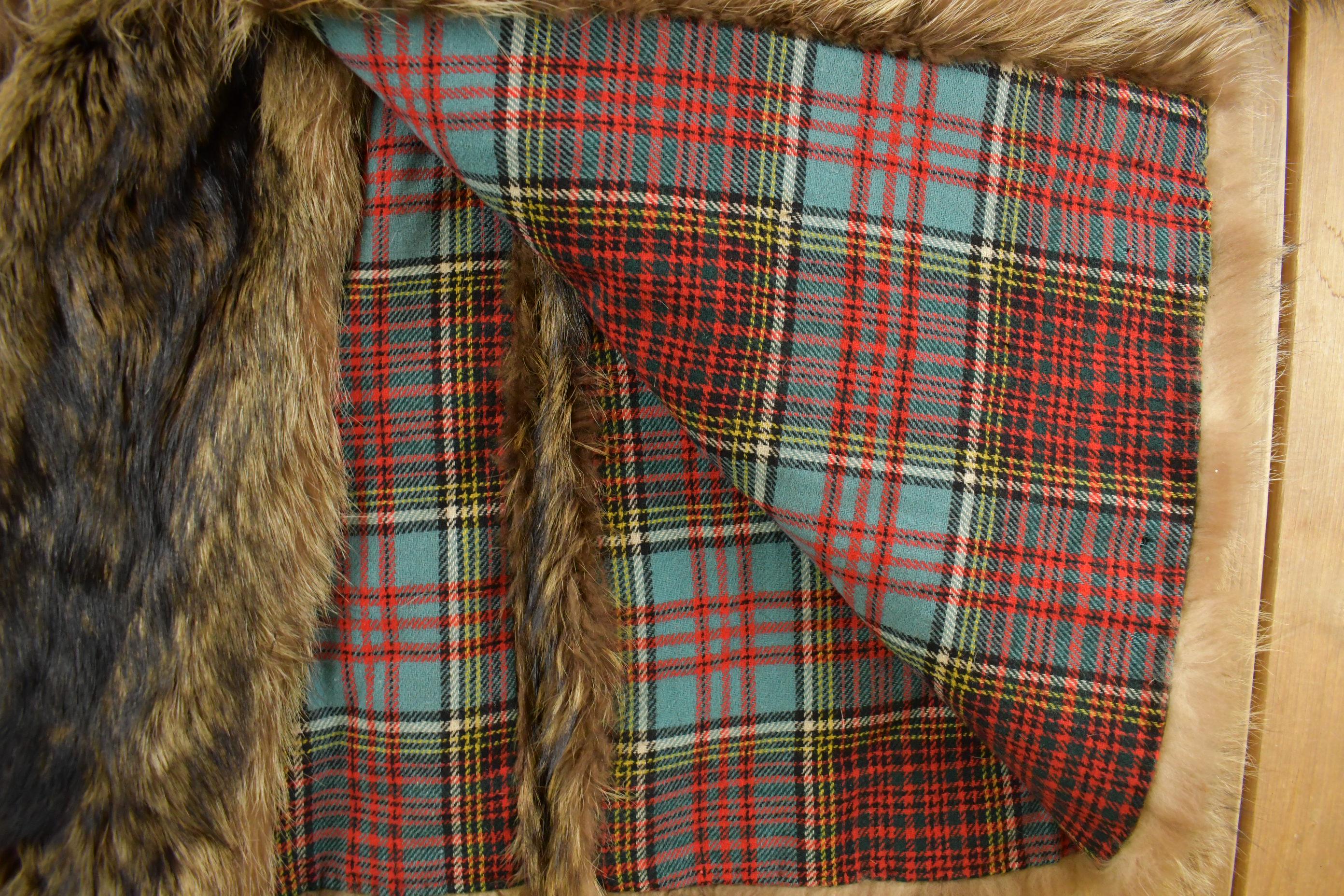 Vintage 1970s Brown Racoon Fur Plaid Lined Coat Men's Large - Image 6