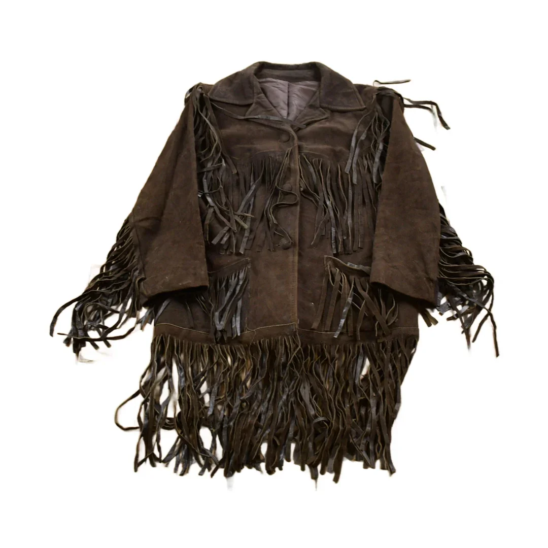 Vintage 1970s Brown Suede Leather Fringe Jacket Men's Small