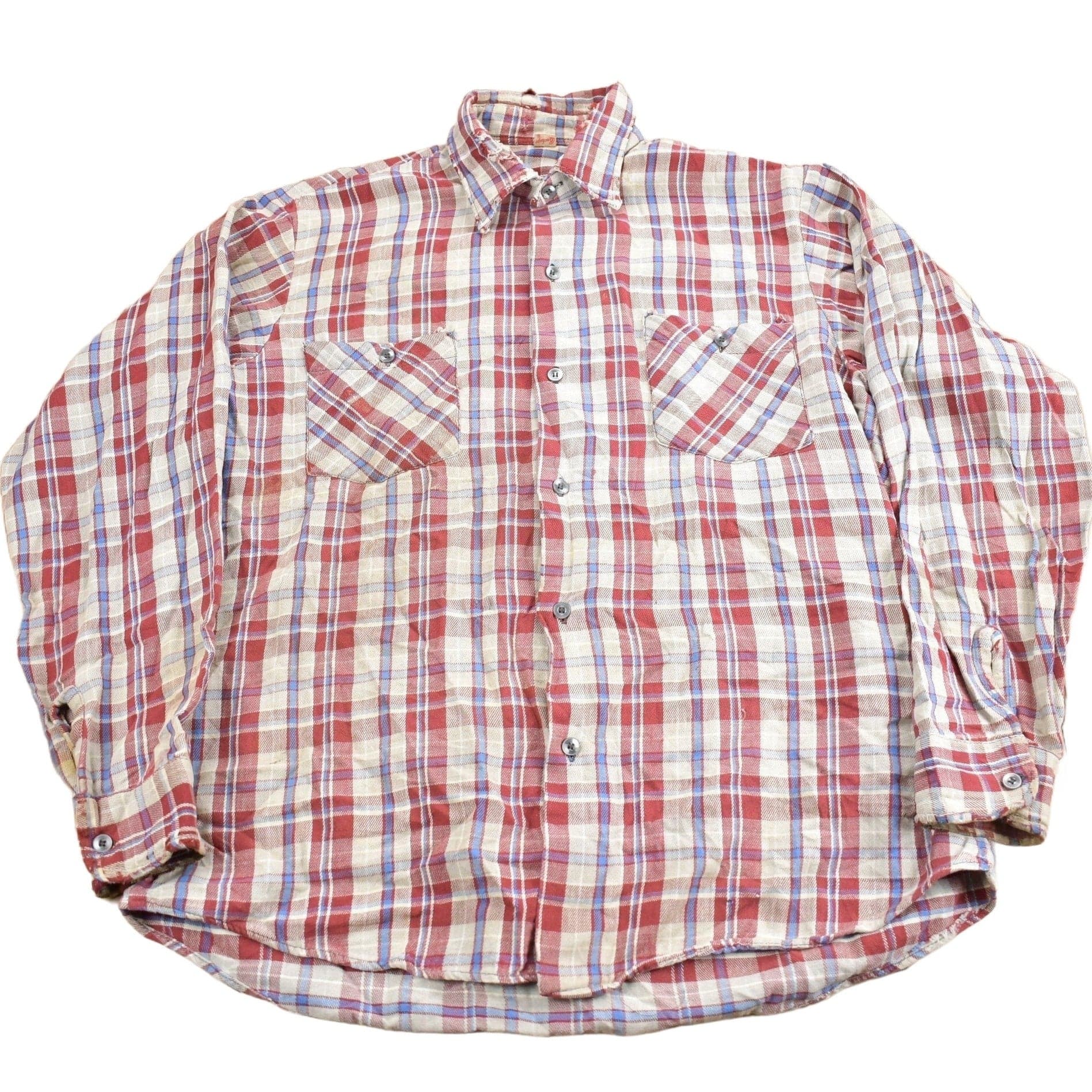 Vintage 1970s Buckeye Plaid Flannel Button Up Shirt Men's XL