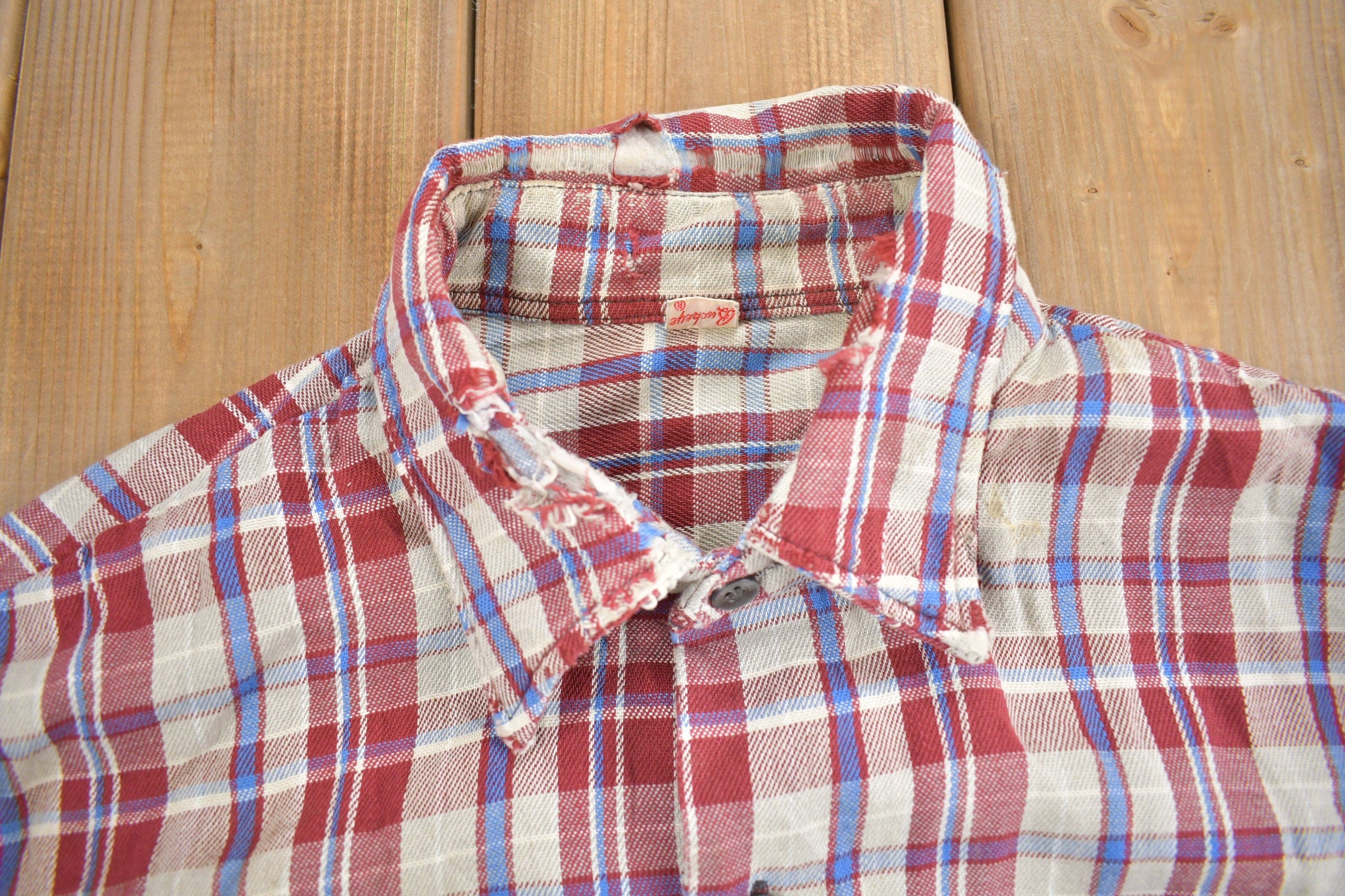 Vintage 1970s Buckeye Plaid Flannel Button Up Shirt Men's XL - Image 3