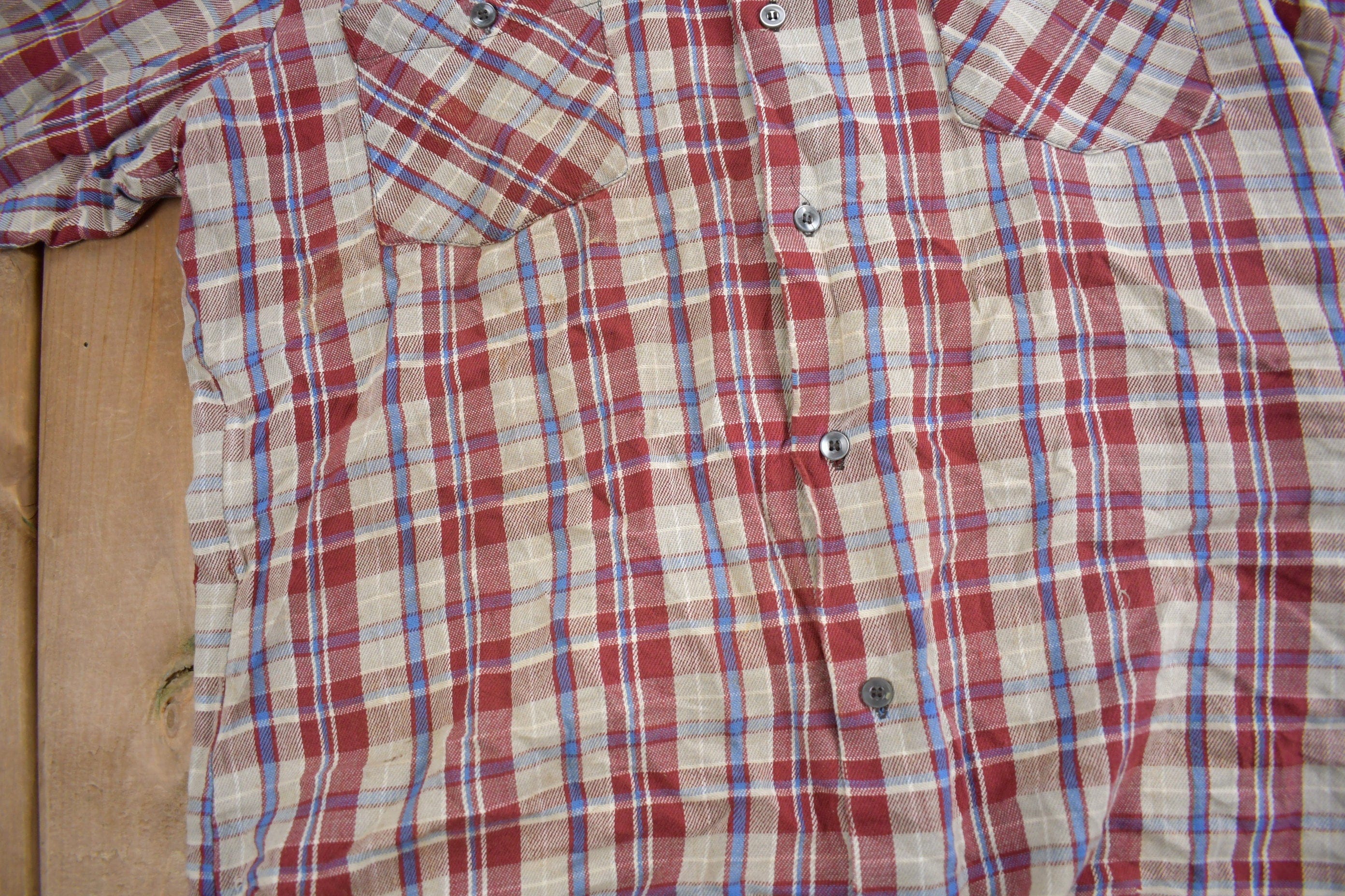 Vintage 1970s Buckeye Plaid Flannel Button Up Shirt Men's XL - Image 4