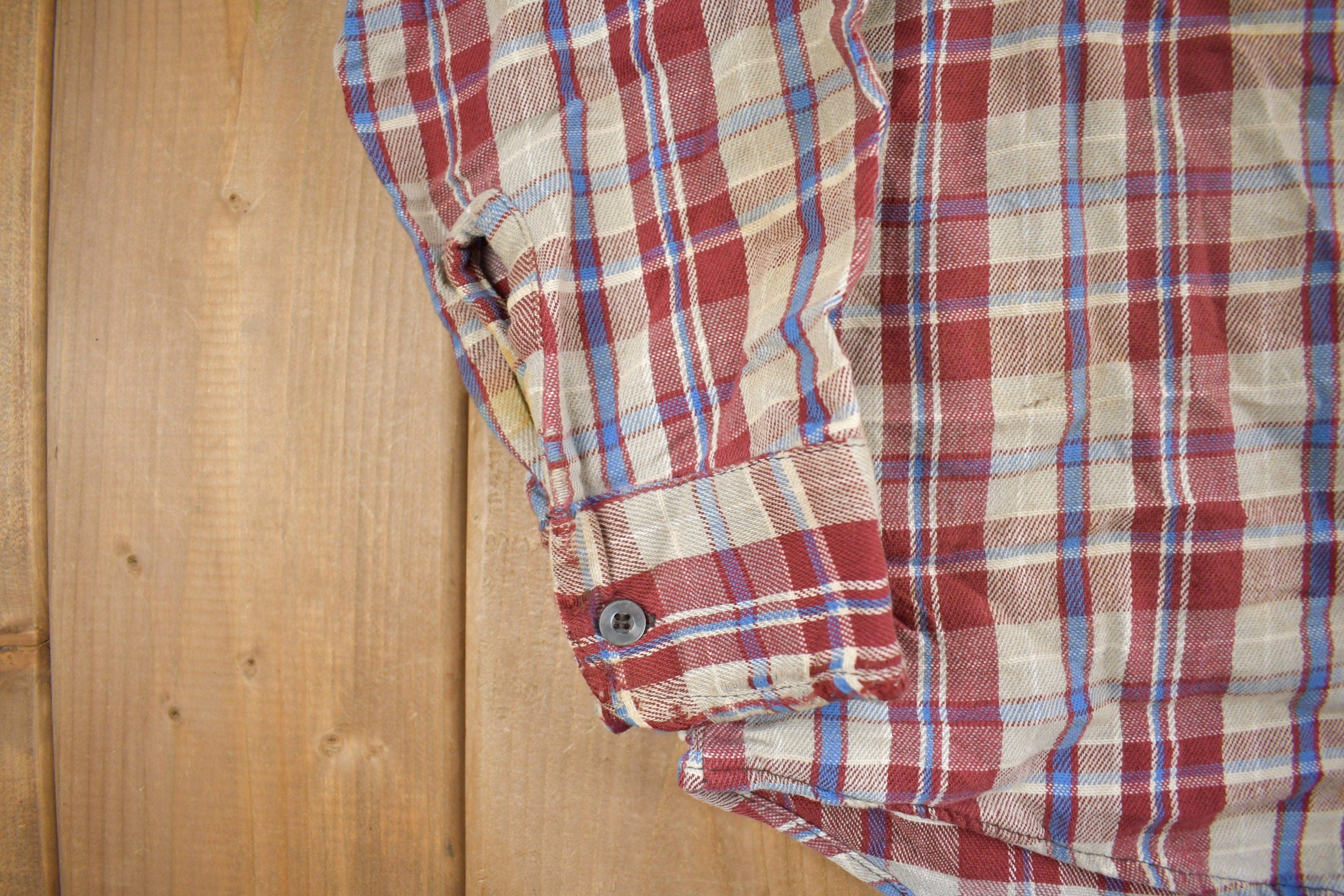 Vintage 1970s Buckeye Plaid Flannel Button Up Shirt Men's XL - Image 5