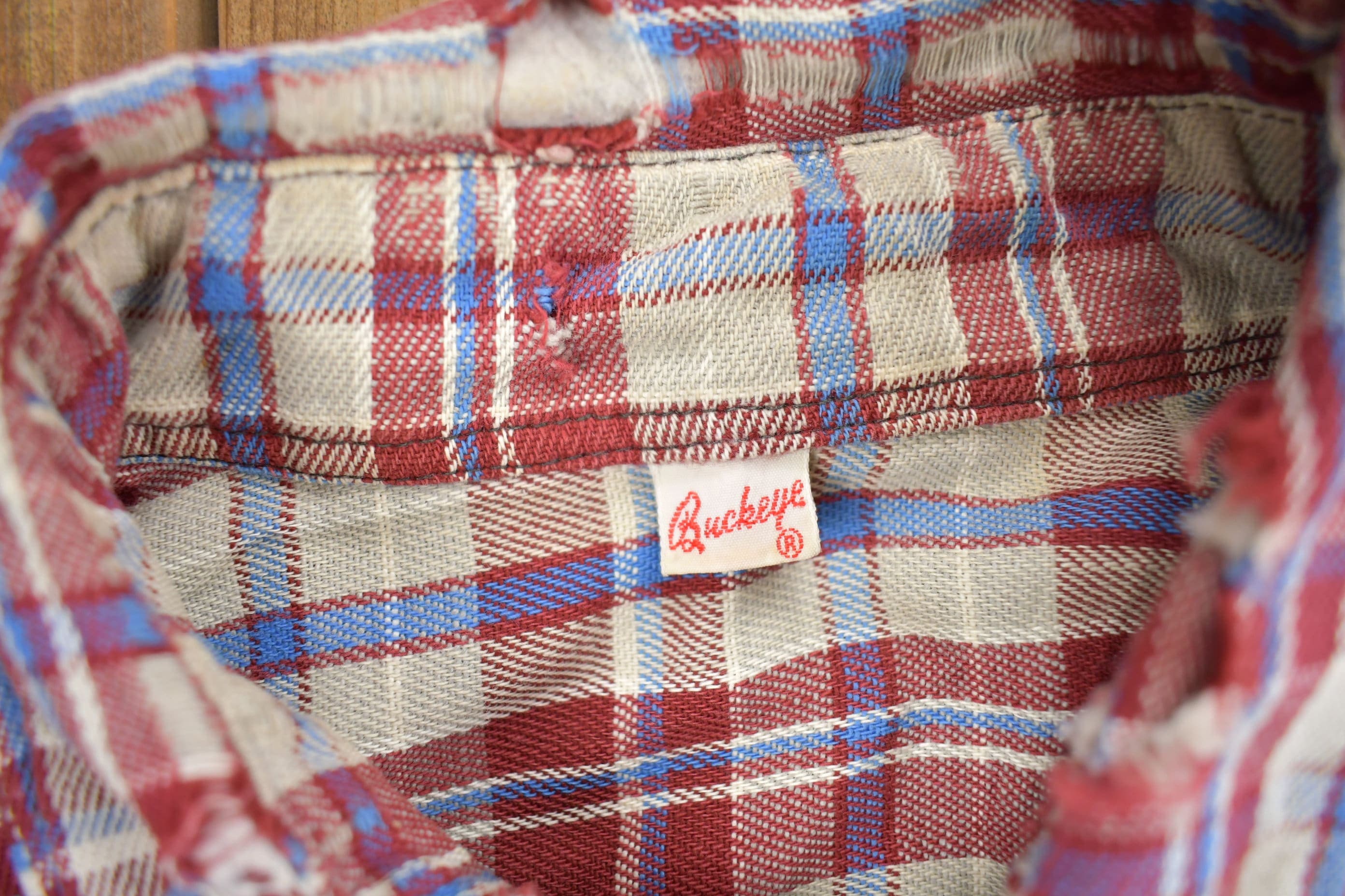 Vintage 1970s Buckeye Plaid Flannel Button Up Shirt Men's XL - Image 7