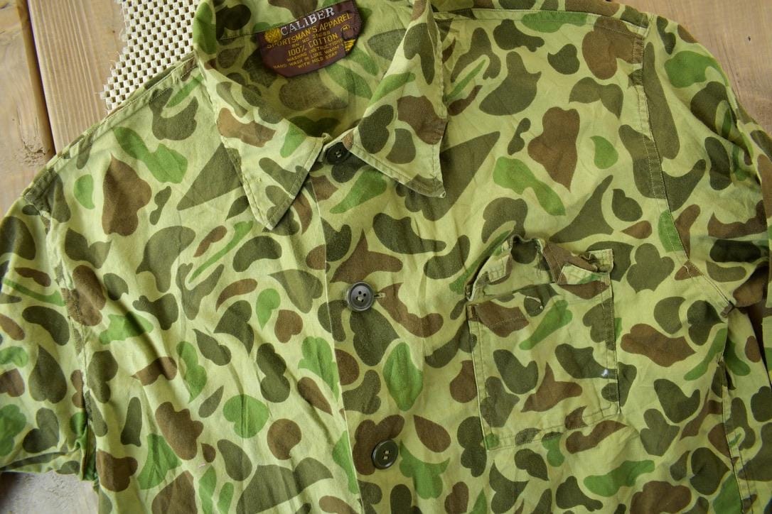 Vintage 1970s Caliber Duck Camo Button Up Shirt Men's Medium - Image 5