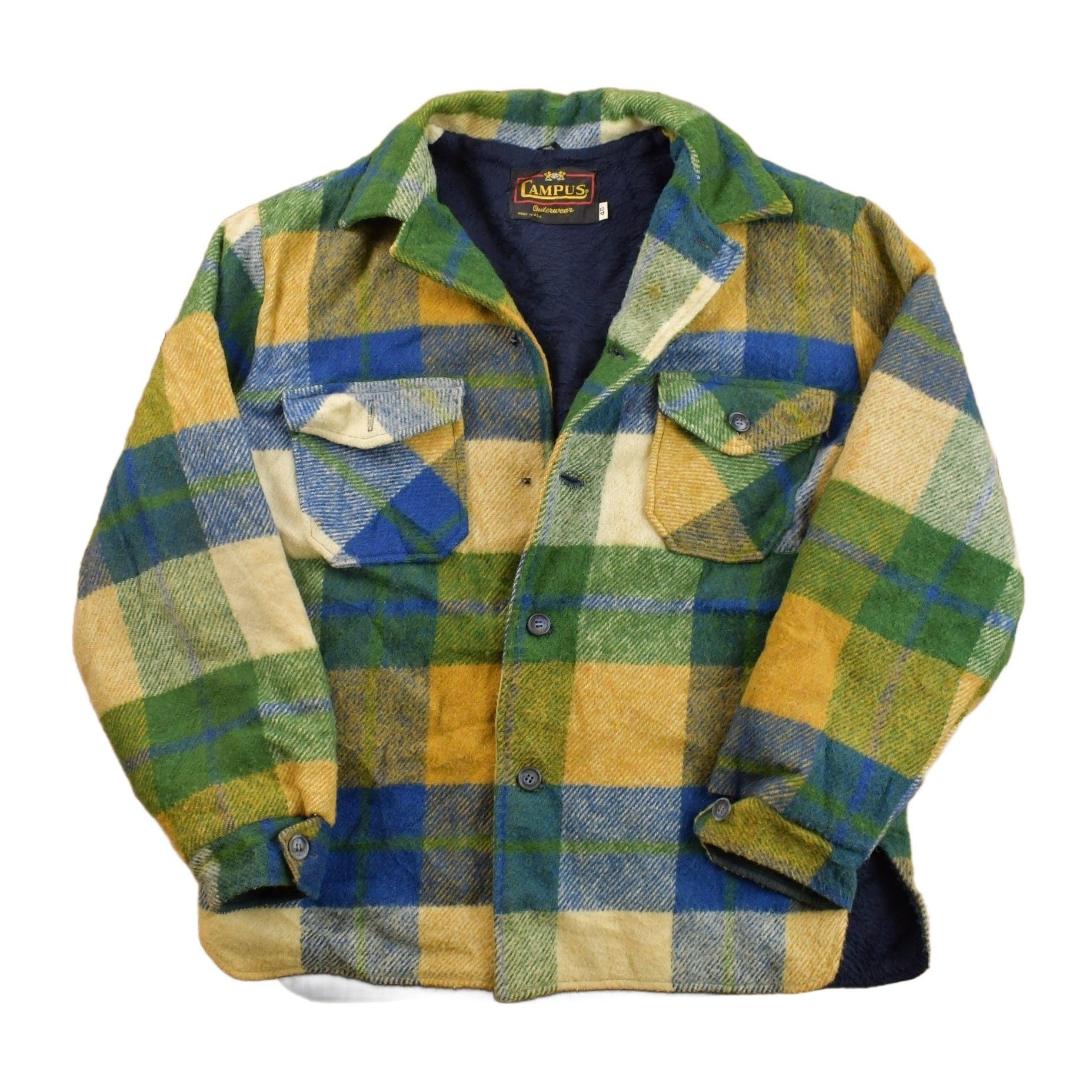 Vintage 1970s Campus Plaid Button Up Shirt Men's Large