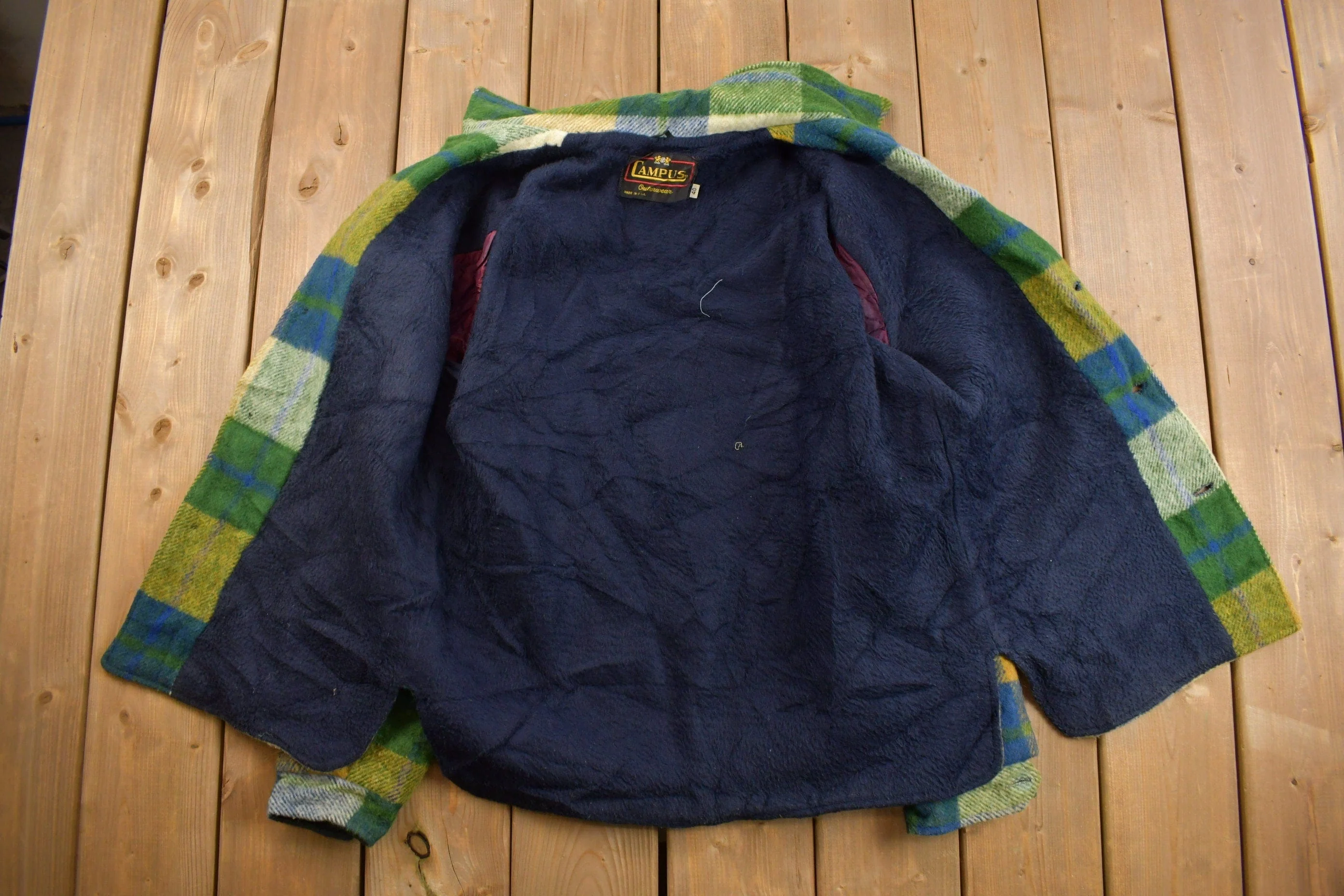 Vintage 1970s Campus Plaid Button Up Shirt Men's Large - Image 3